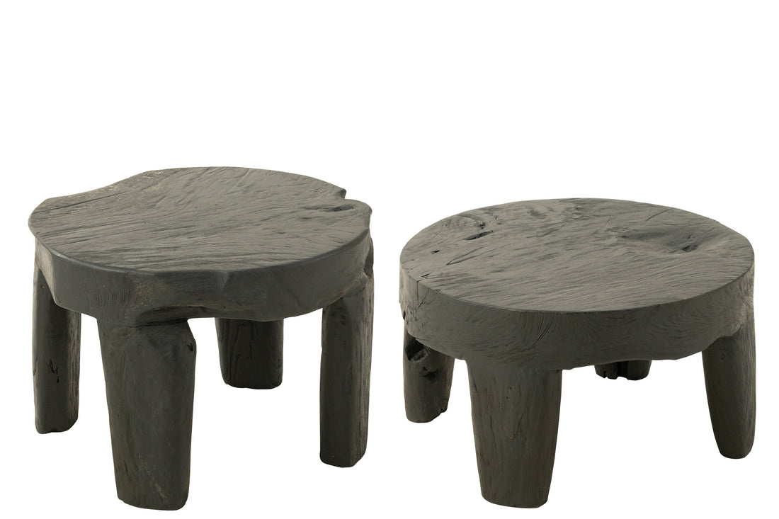 J-Line Set Van 2 Tafel Rond Teak Hout Zwart