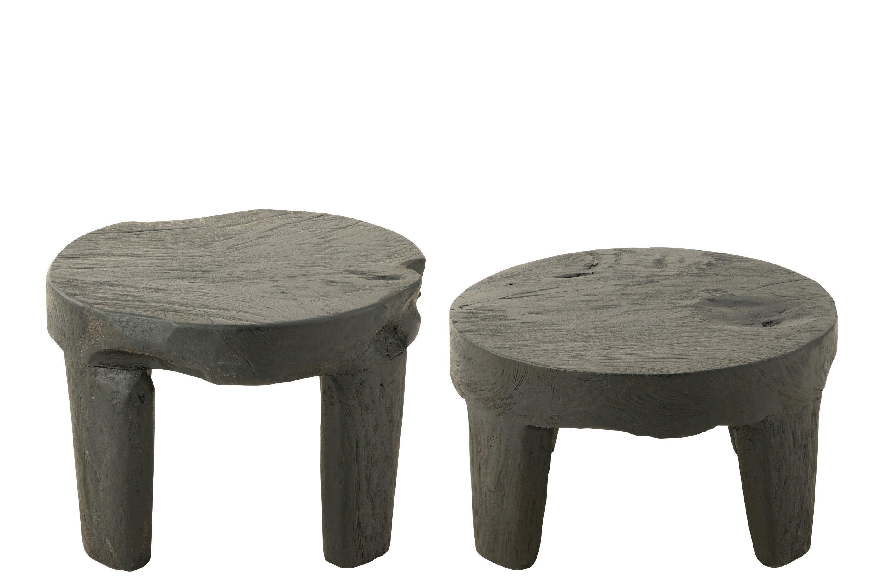 J-Line Set Van 2 Tafel Rond Teak Hout Zwart