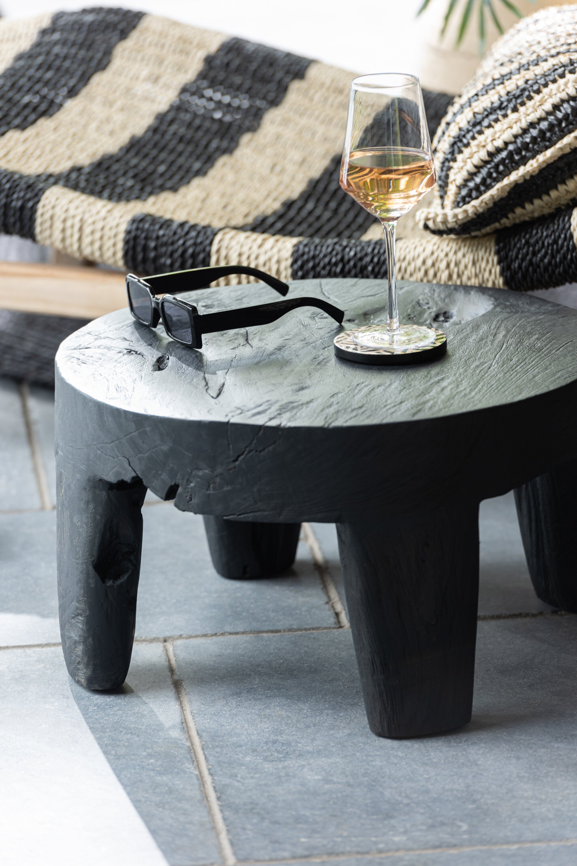 J-Line Set Van 2 Tafel Rond Teak Hout Zwart