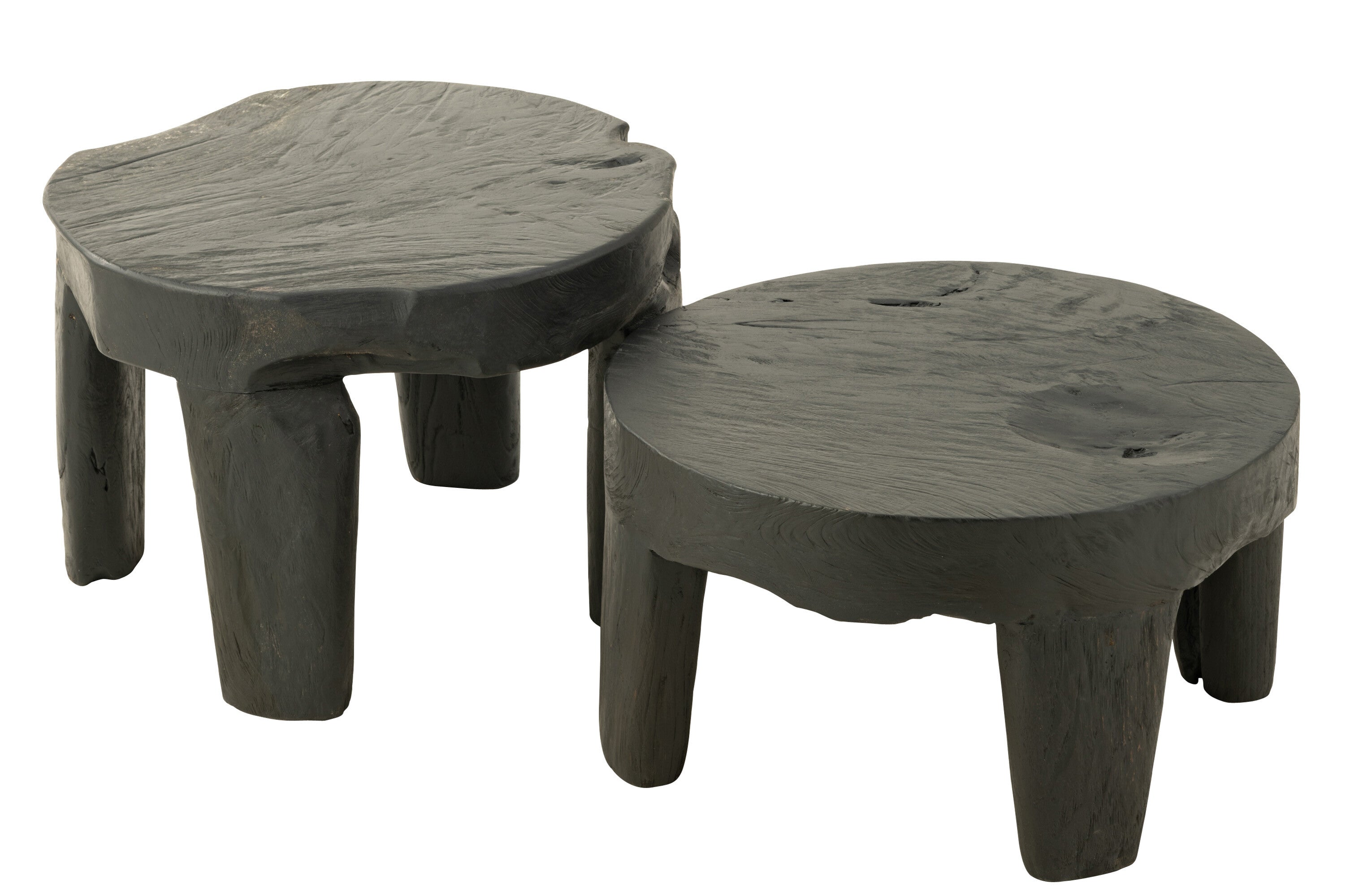 J-Line Set Van 2 Tafel Rond Teak Hout Zwart
