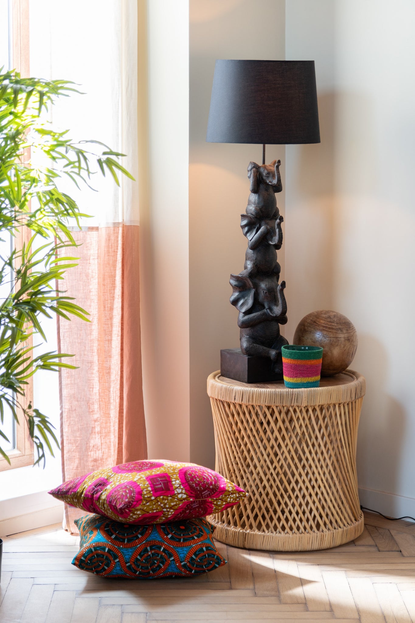 J-Line Bijzijtafel Cylindrisch Rotan Naturel