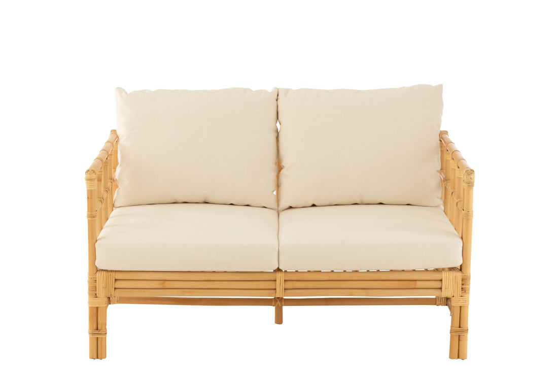 J-Line Sofa Elise+Kussen 2 Personen Rotan/Textiel Naturel/Wit