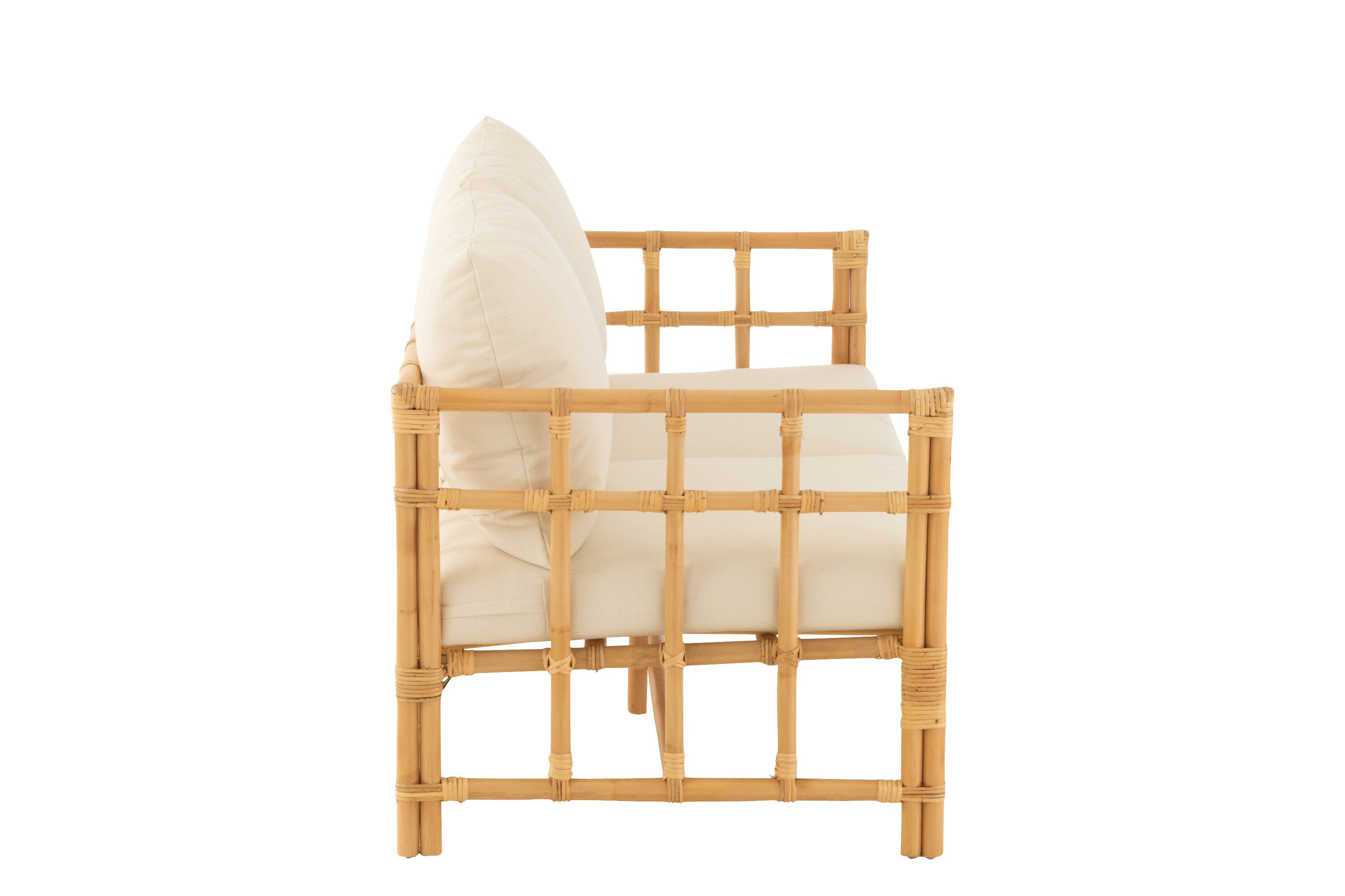 J-Line Sofa Elise+Kussen 2 Personen Rotan/Textiel Naturel/Wit