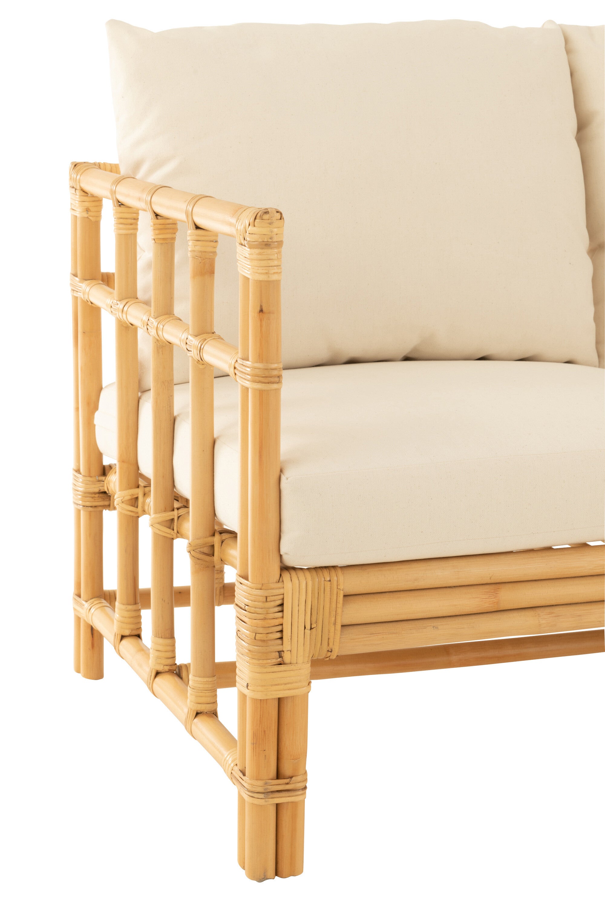 J-Line Sofa Elise+Kussen 2 Personen Rotan/Textiel Naturel/Wit