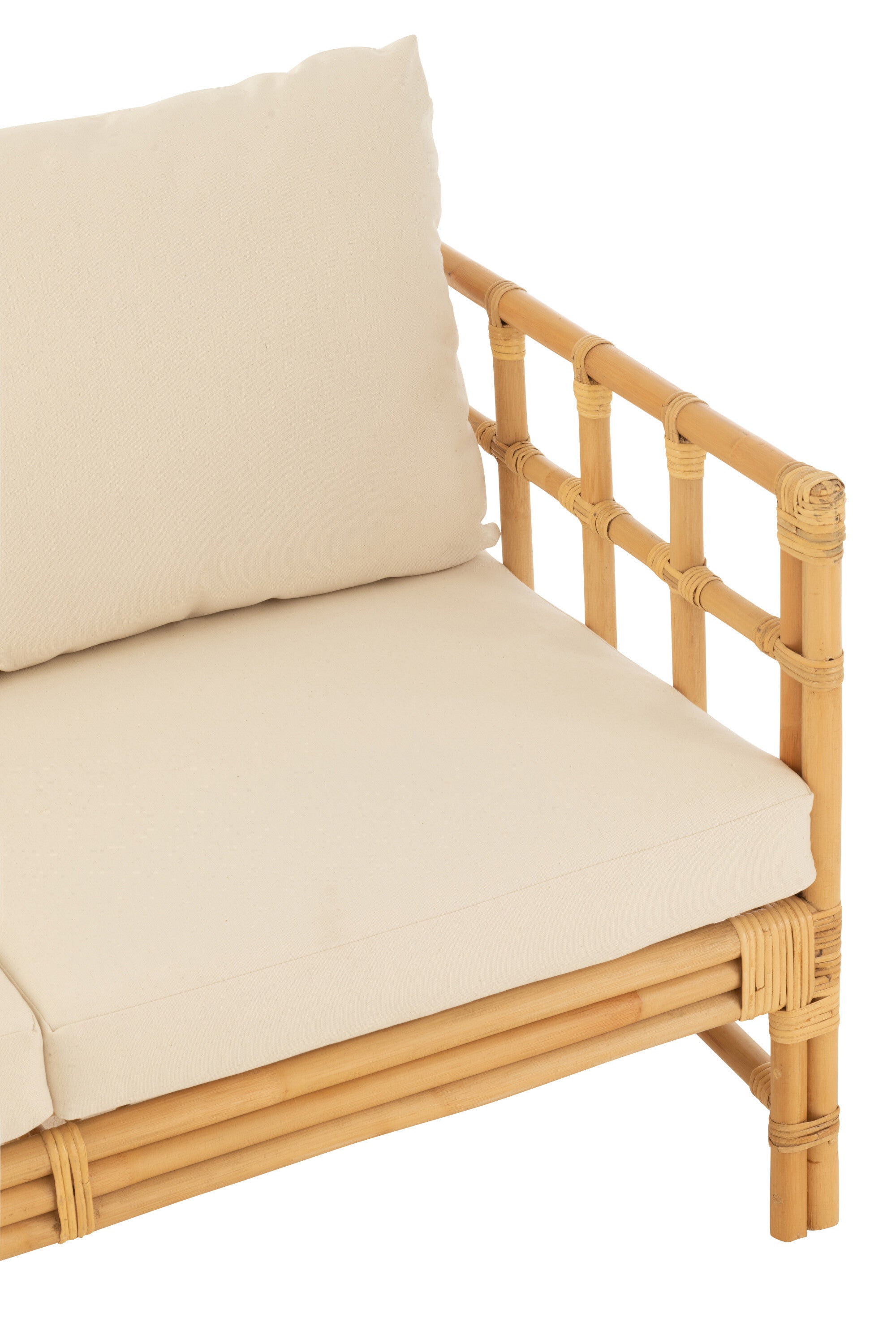 J-Line Sofa Elise+Kussen 2 Personen Rotan/Textiel Naturel/Wit