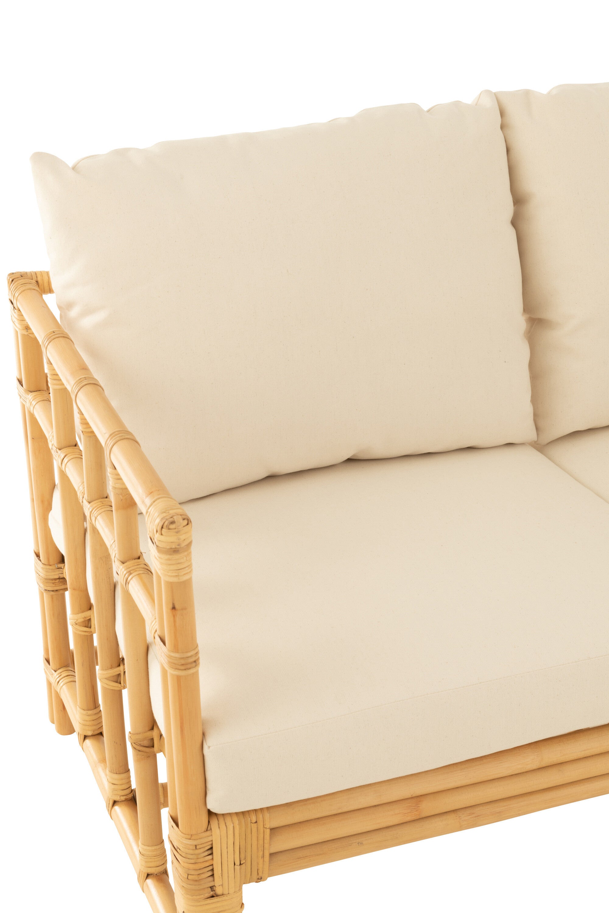 J-Line Sofa Elise+Kussen 2 Personen Rotan/Textiel Naturel/Wit