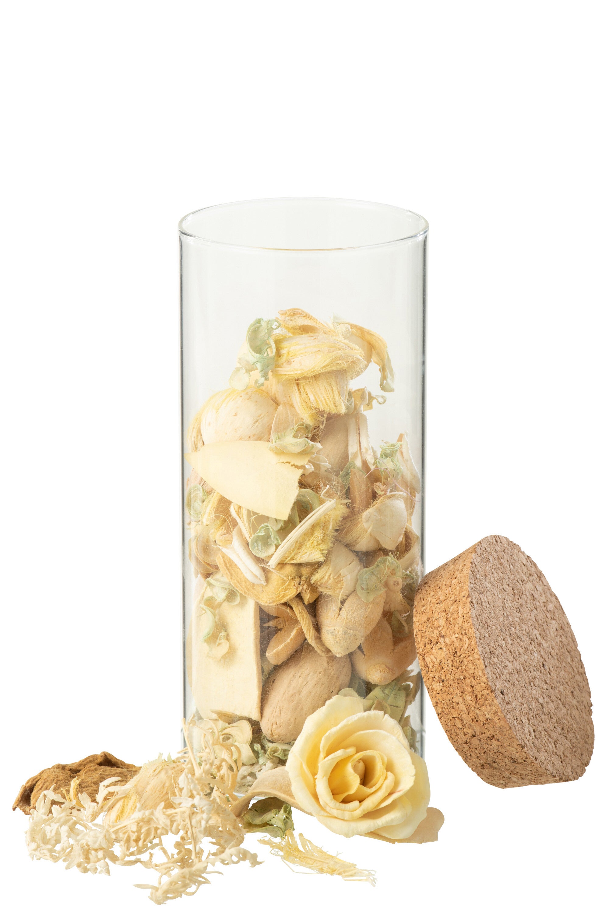 J-Line Gedroogde Bloem+Dennehout Citrus Citroen Gras In Pot Glas Geel