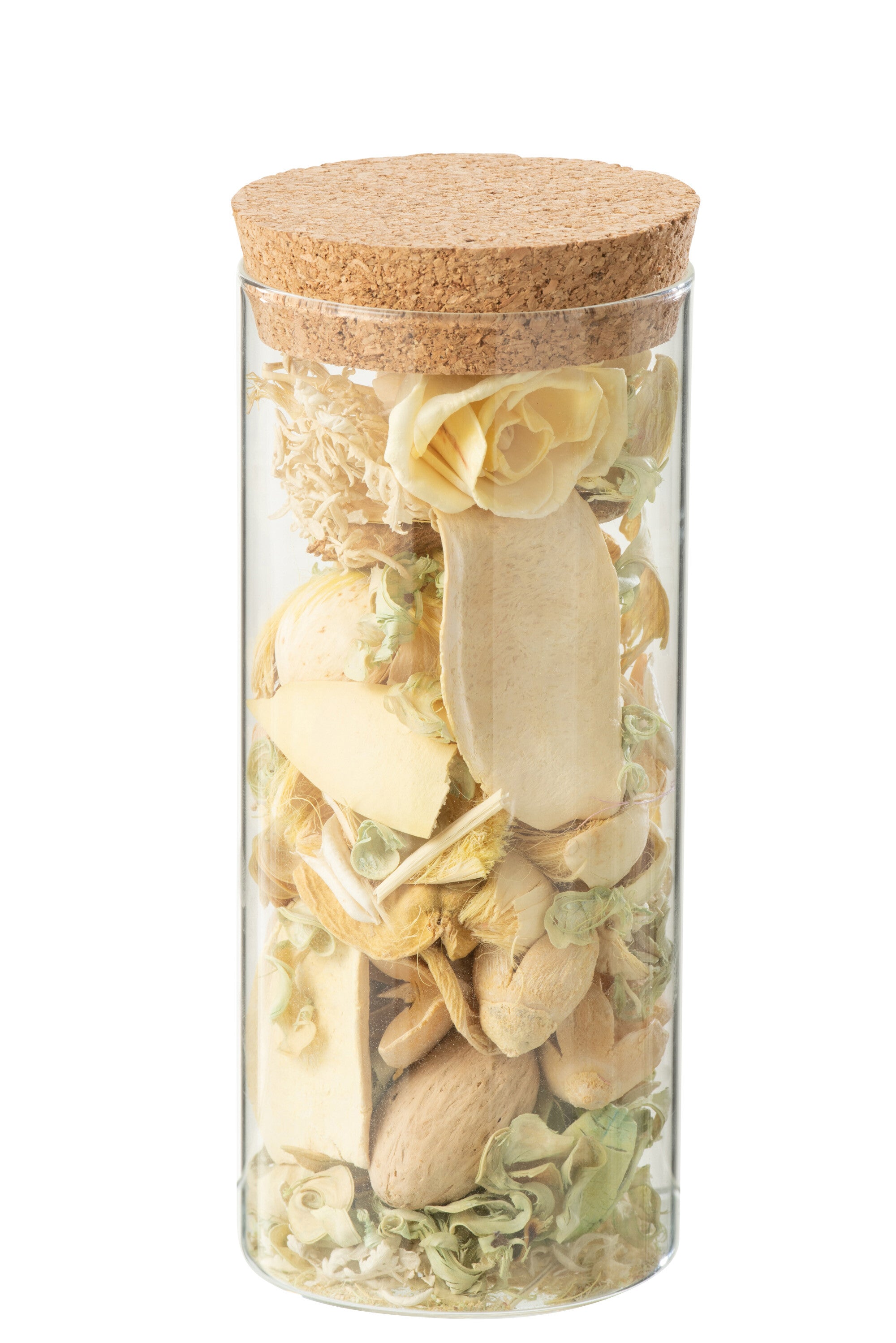 J-Line Gedroogde Bloem+Dennehout Citrus Citroen Gras In Pot Glas Geel