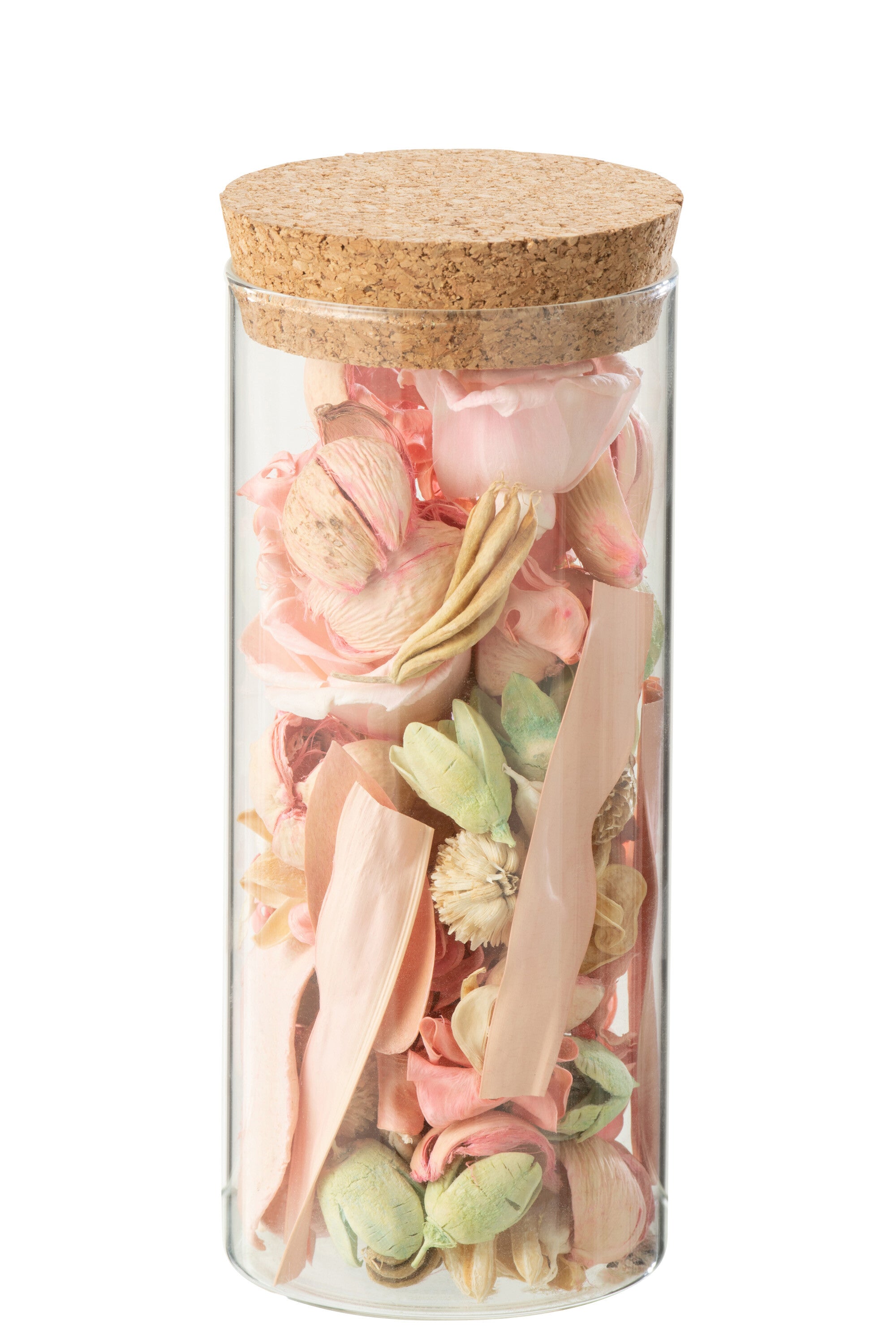 J-Line Gedroogde Bloem+Dennehout Fuchsia Roos In Pot Glas Roze
