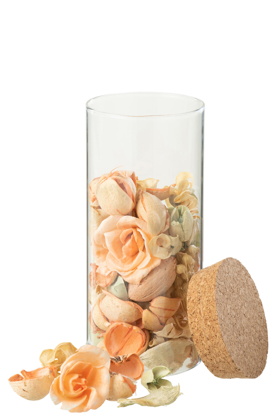 J-Line Gedroogde Bloem+Dennehout Perzik Belani In Pot Glas Oranje