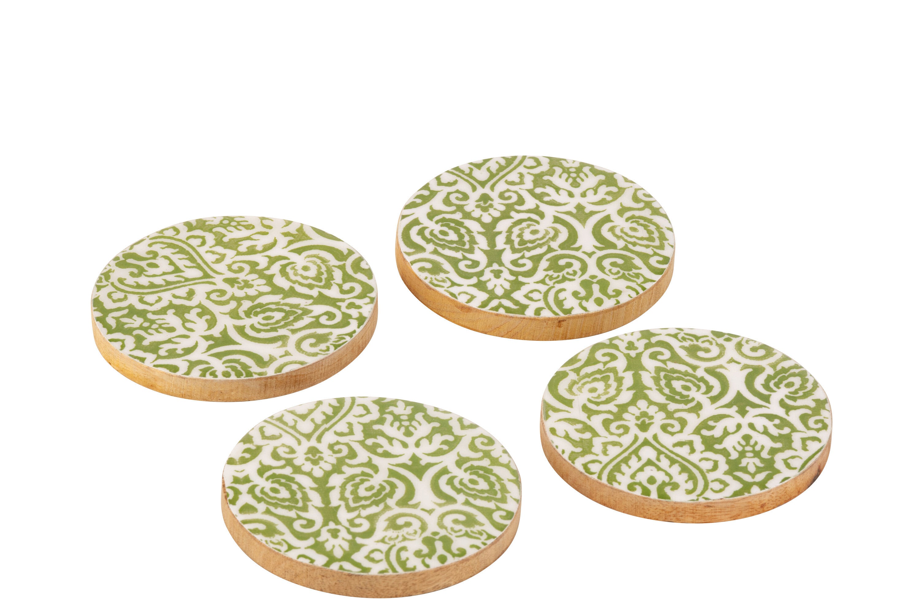 Set van 4 onderzetters Patroon Mangohout Groen/Wit
