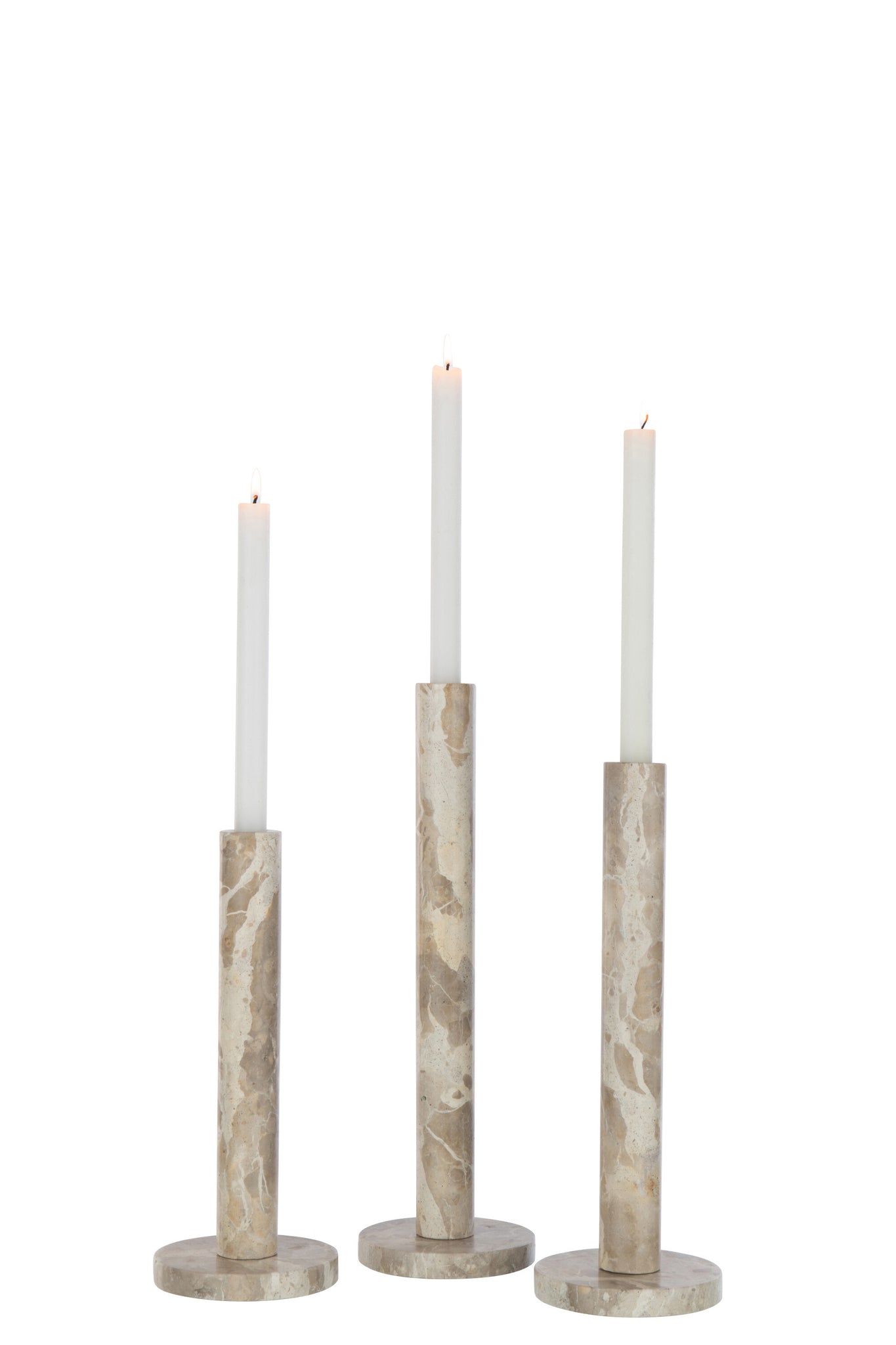 Set van 3 kaarsenhouders marmer beige