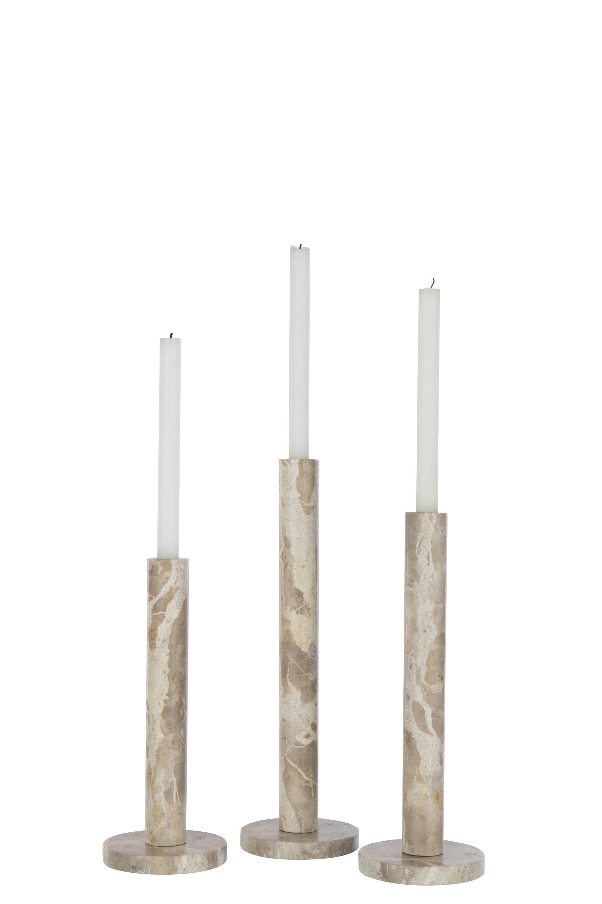 Set van 3 kaarsenhouders marmer beige