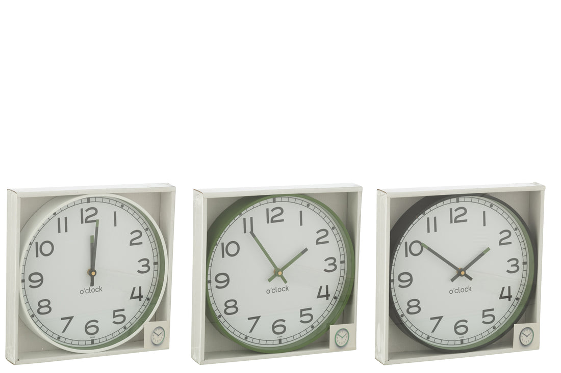 Wandklok Rond Plastic Groen/Wit/Zwart Groot Assortiment Van 3