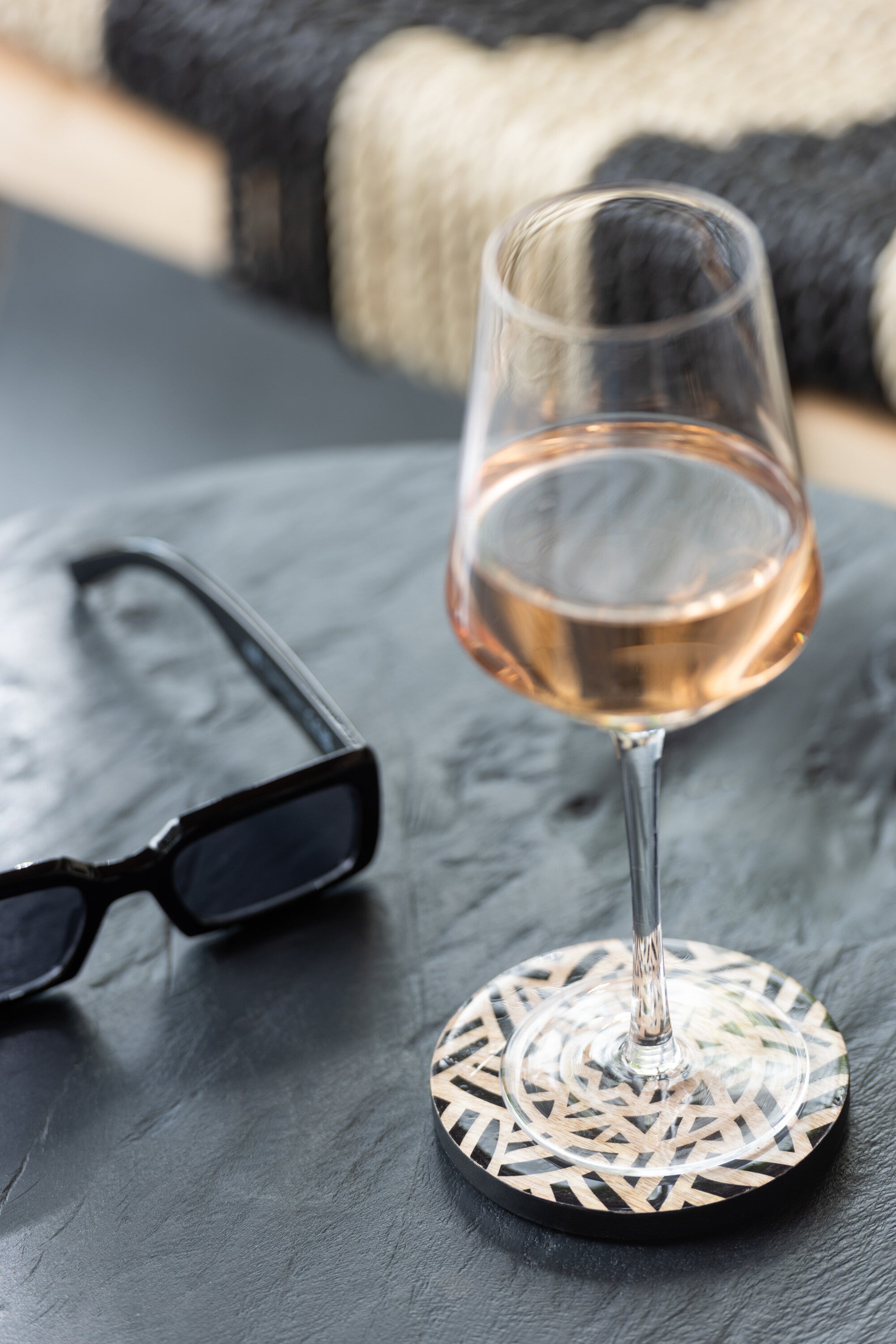 Set van 4 onderzetters Ster Mangohout Zwart/Natuurlijk