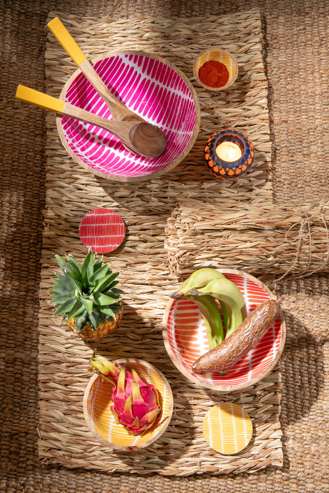 Set van 4 onderzetters van mangohout mix assortiment van 3.