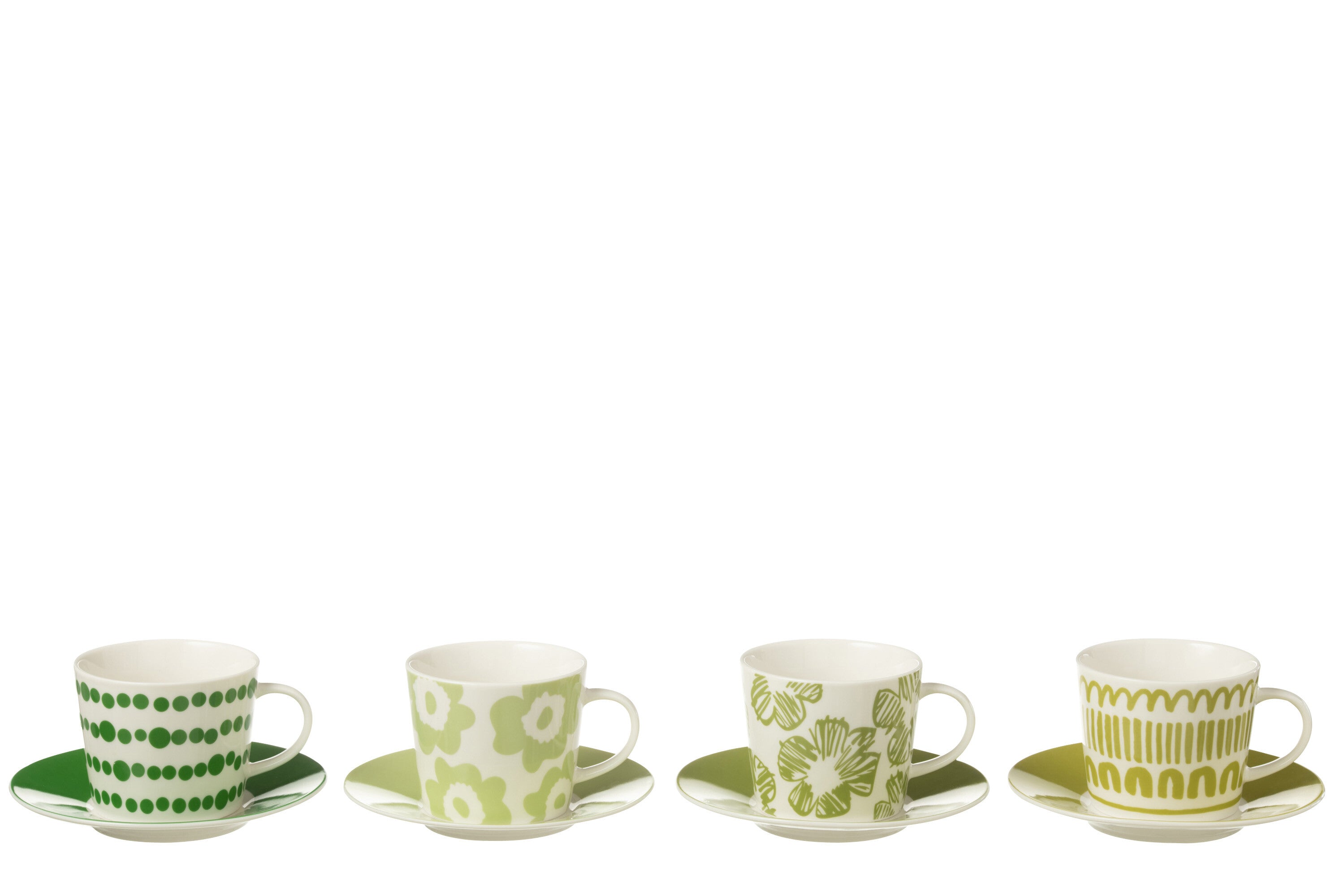 J-Line Set van 4 Koppen + Schotels in Doos Keramiek Groen, groot