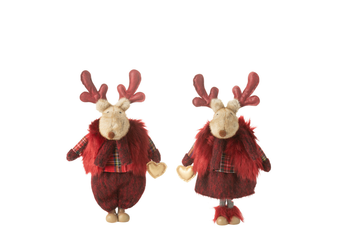 Rendier Jongen+Meisje Hart Polyester Rood Klein Assortiment Van 2