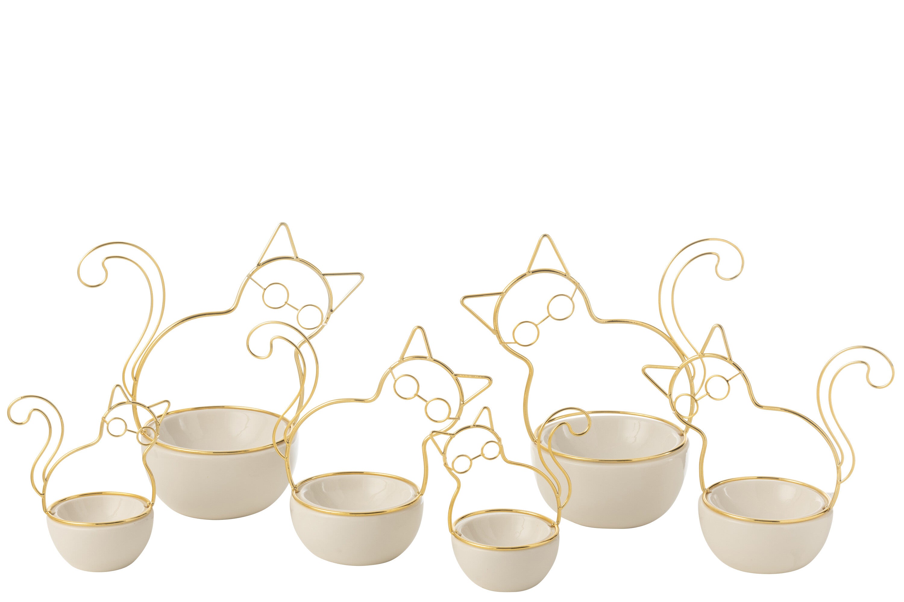 Kattenglazen kom porselein/metaal groot assortiment van 2