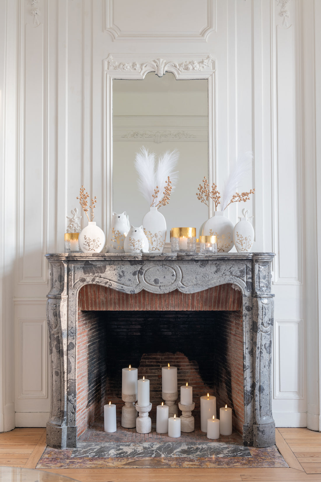 Vaas Bloemtekening Porselein Goud/Wit Klein Assortiment Van 2