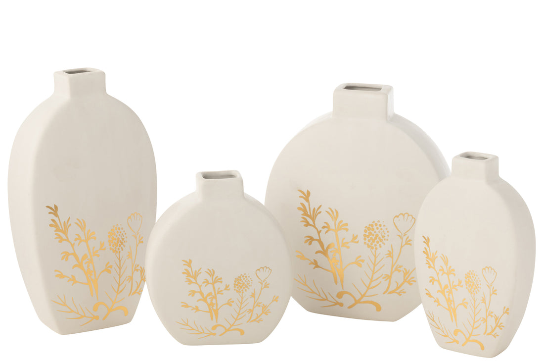 Vaas Bloemtekening Porselein Goud/Wit Groot Assortiment Van 2