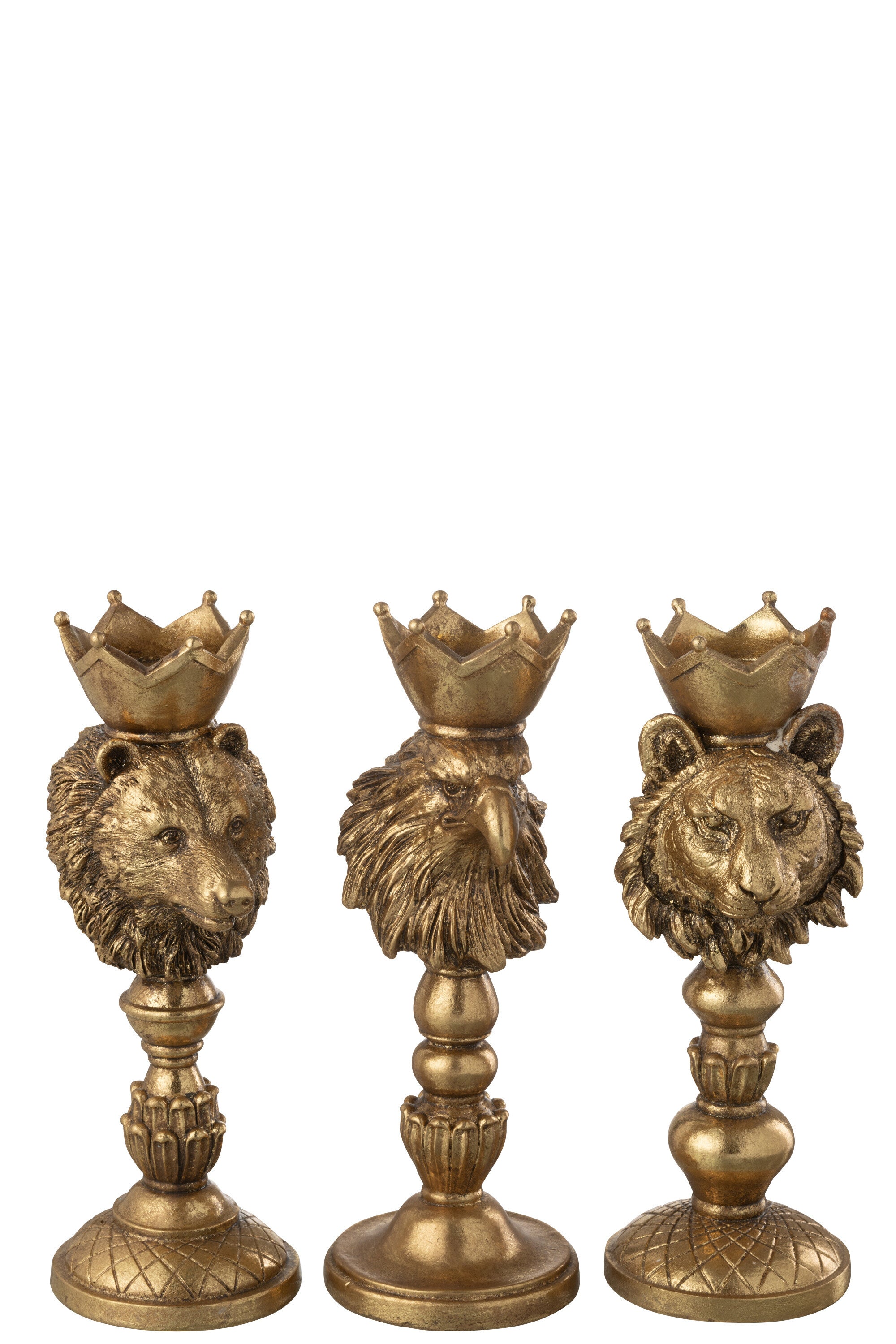 Kaarsenhouder Kroon Dieren Hars Goud Assortiment Van 3