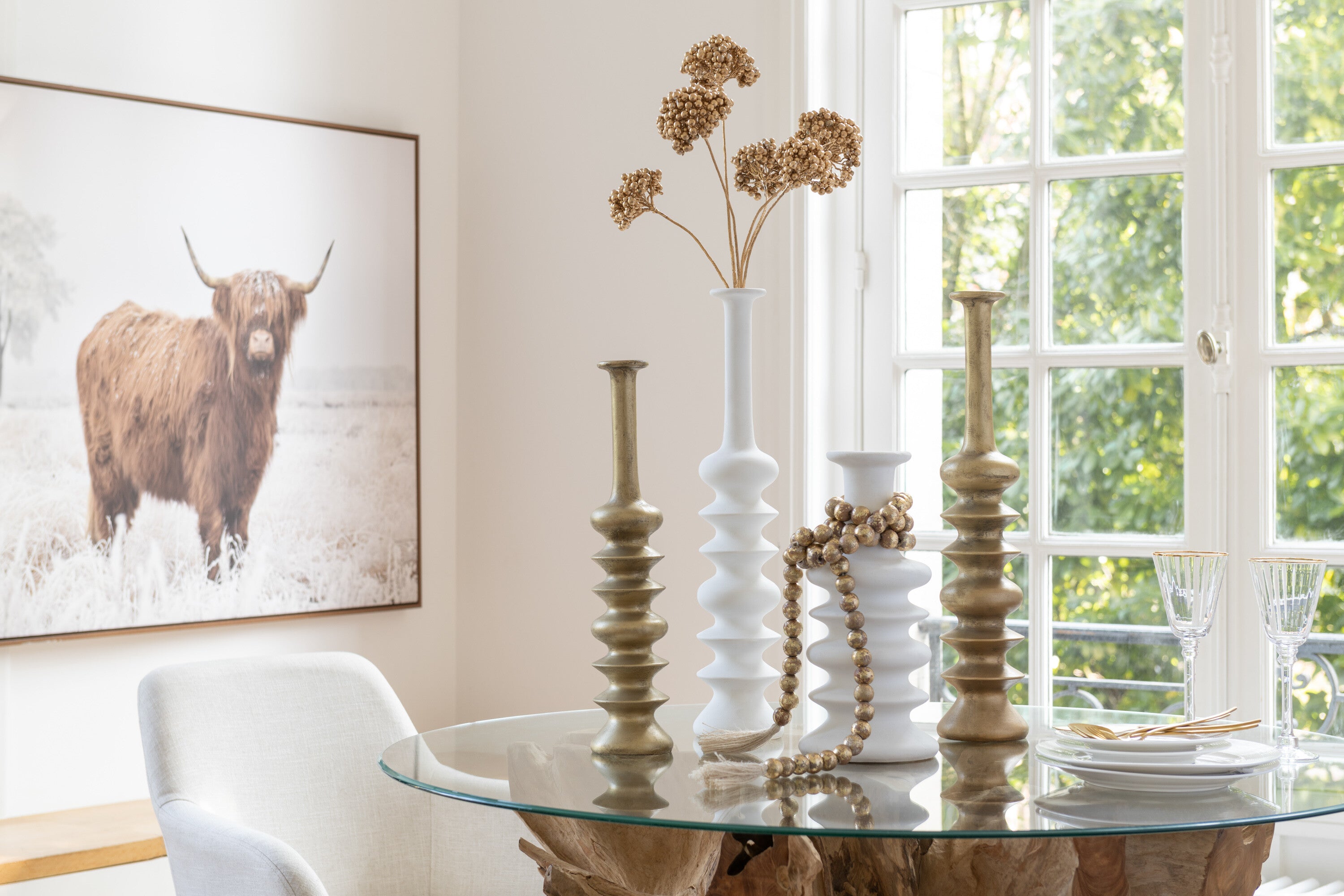 Garland Kralen Kwastje Mangohout Natuurlijk/Goud