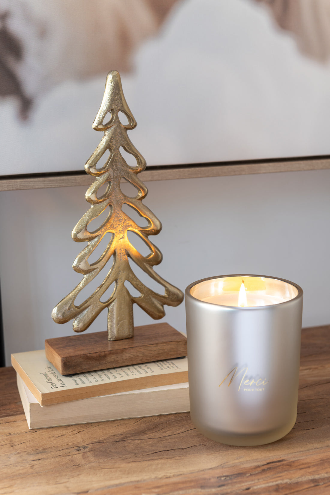 Boom op Voet Aluminium/Hout Goud Middelgroot