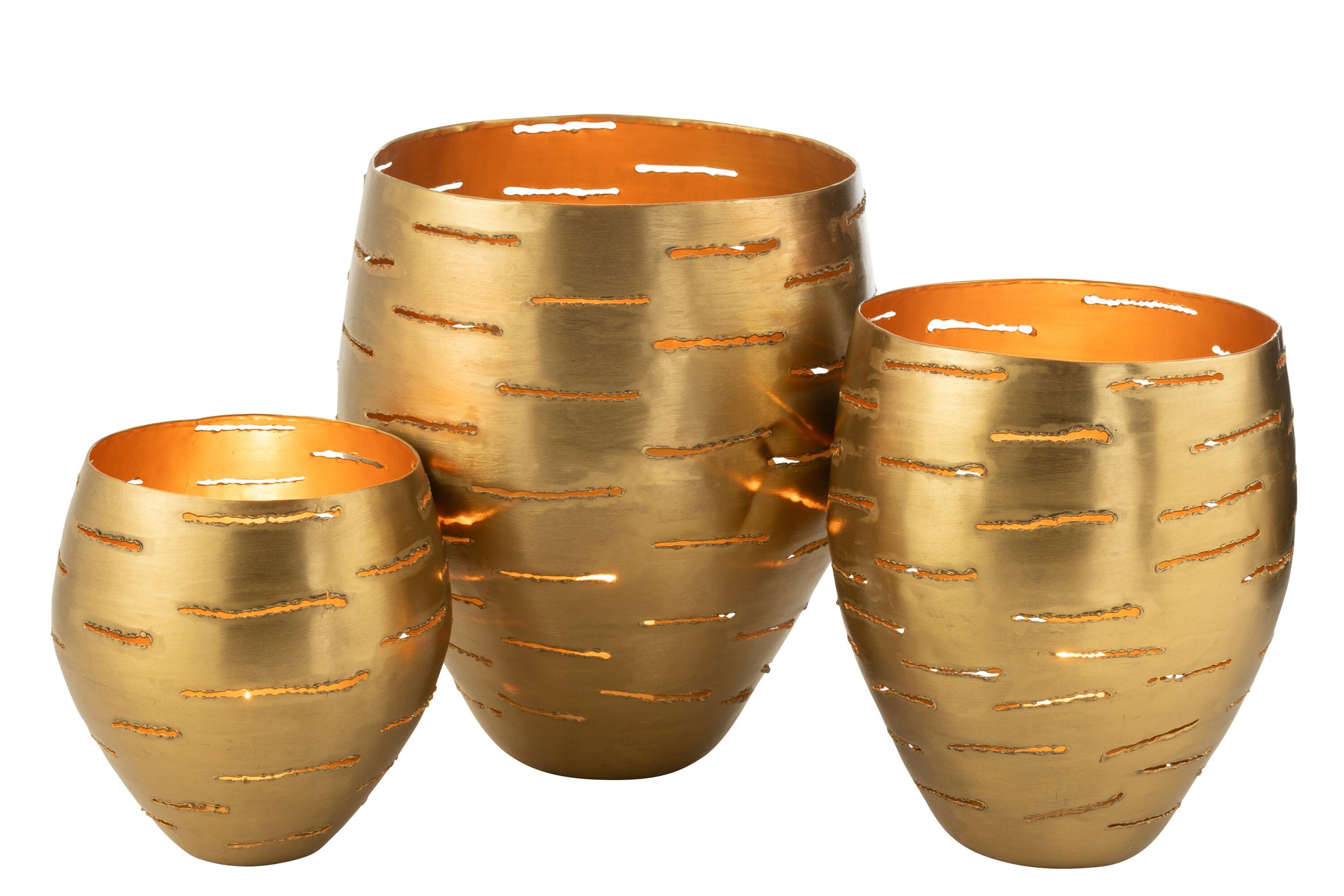 Set van 3 stormlamp schalen, metaal, goudkleurig