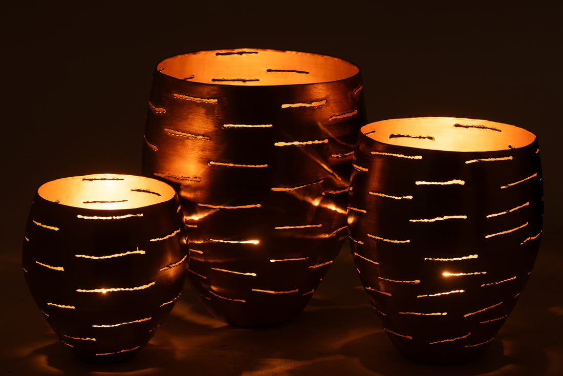 Set van 3 stormlamp schalen, metaal, goudkleurig