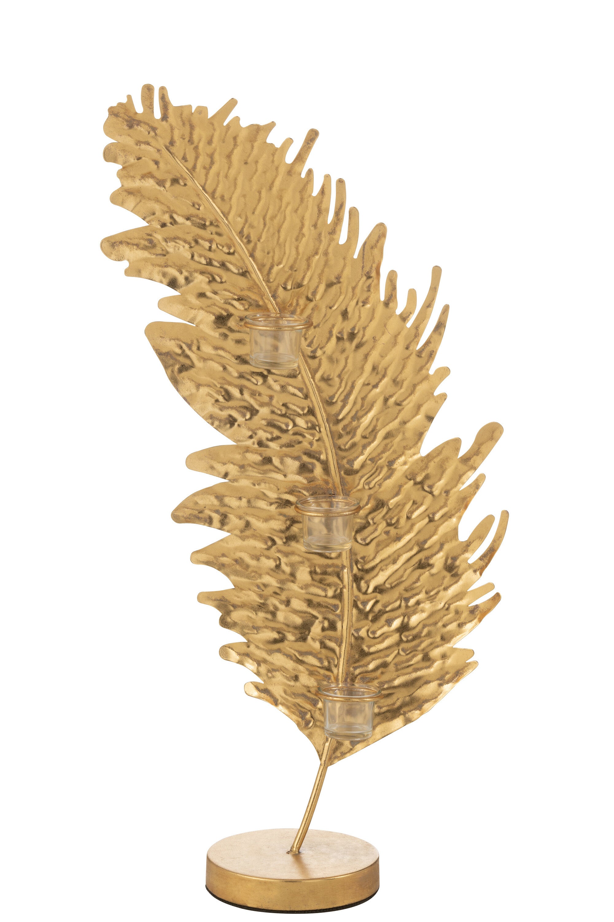 Kaarsenhouder Blad Metaal/Glas Goud