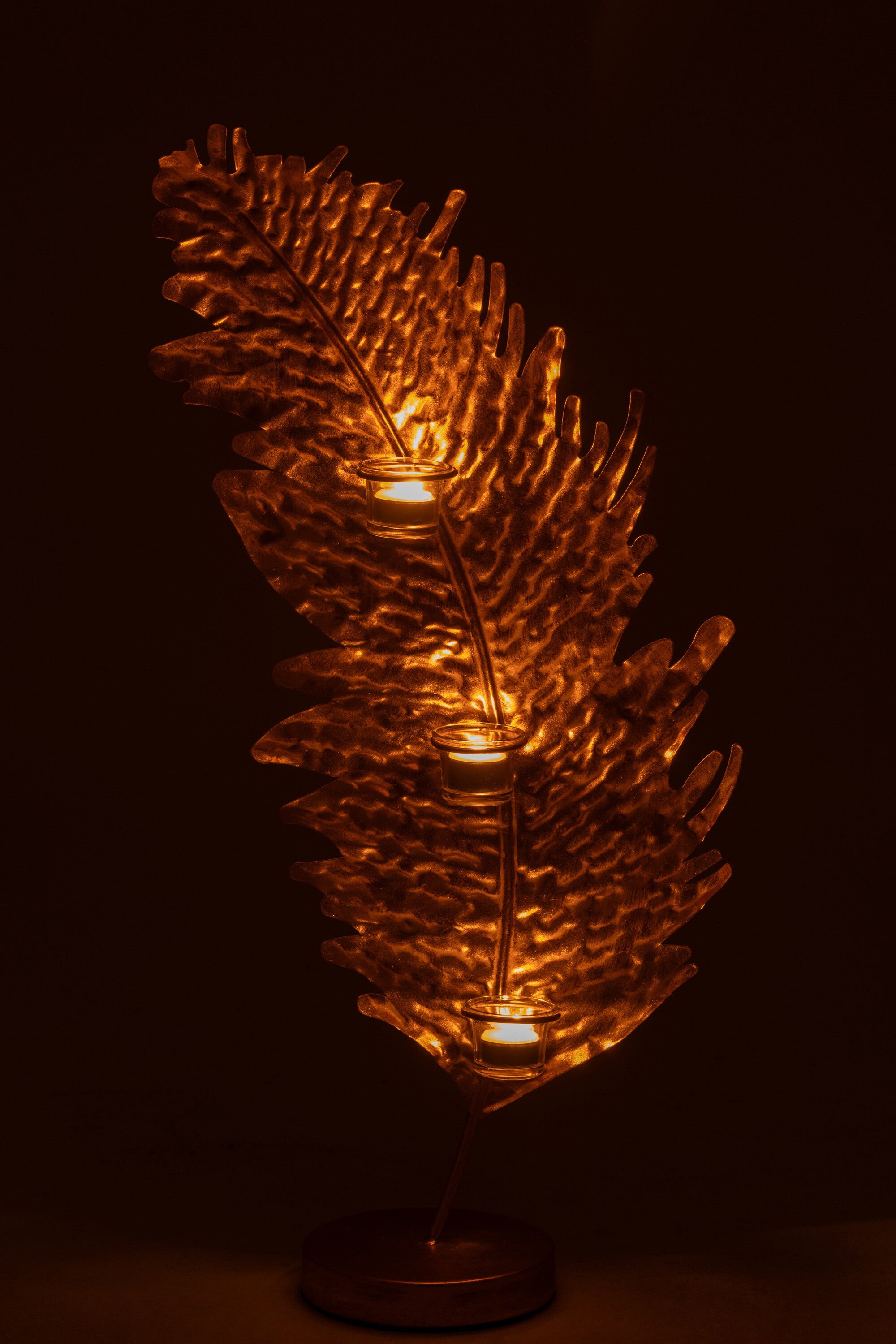 Kaarsenhouder Blad Metaal/Glas Goud