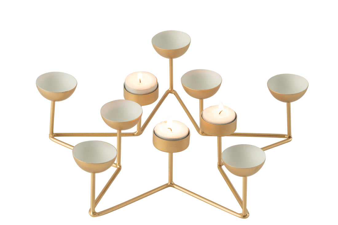 Theelichthouder Ster Metaal Wit/Goud