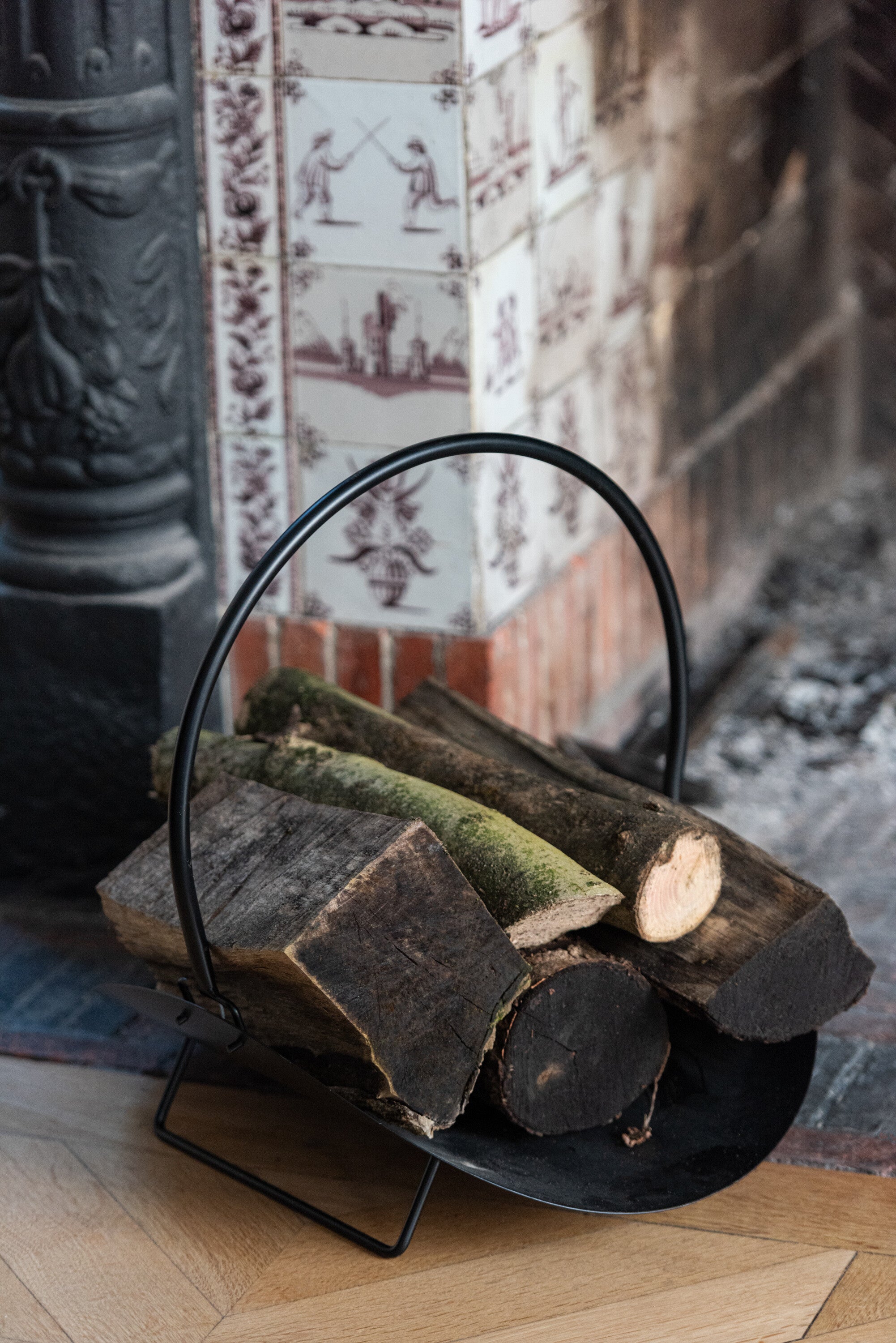 J-Line Houder Brandhout New Metaal Zwart