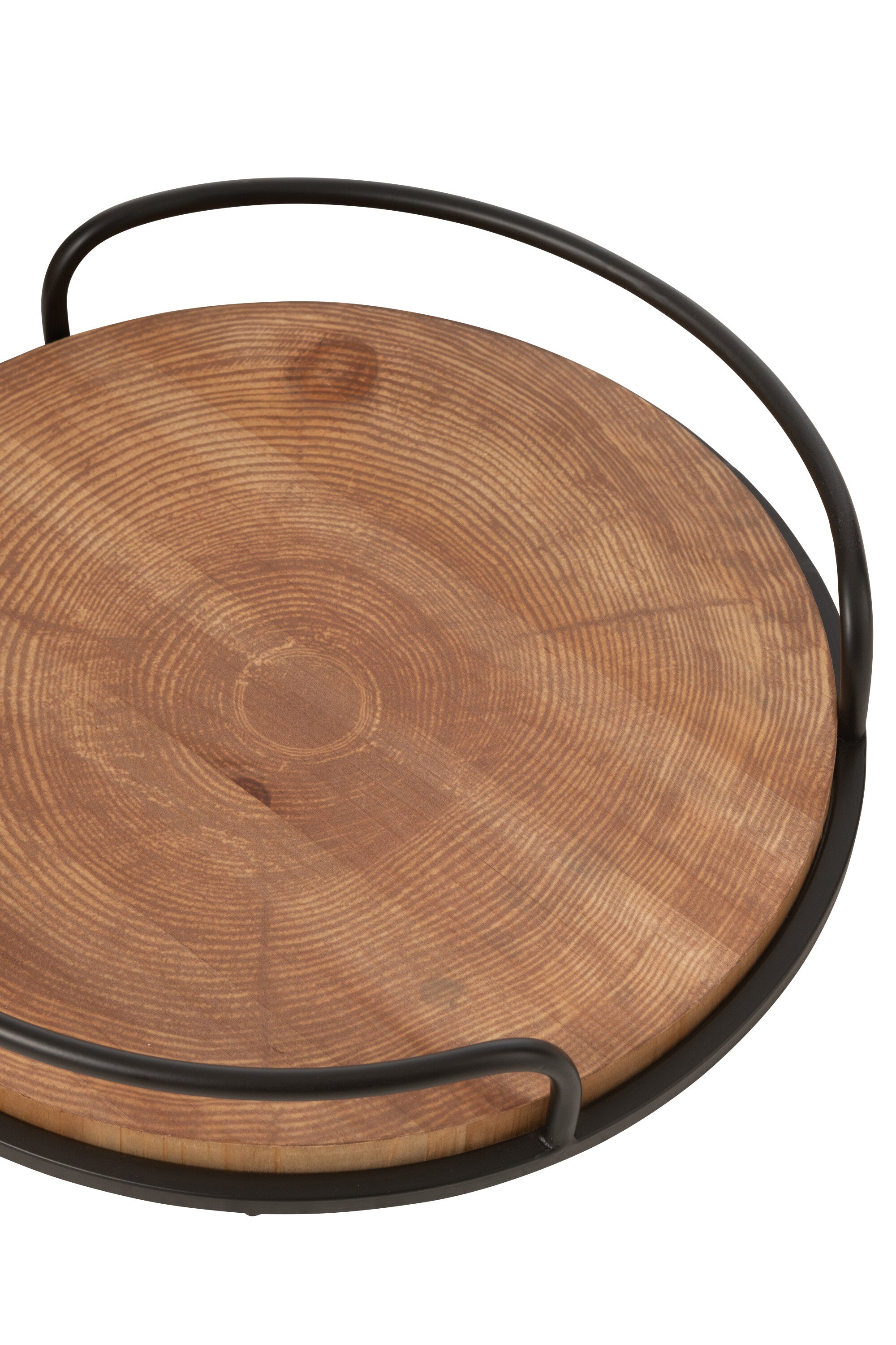 Set van 2 dienbladen rond MDF/IJzer Natuurlijk/Zwart