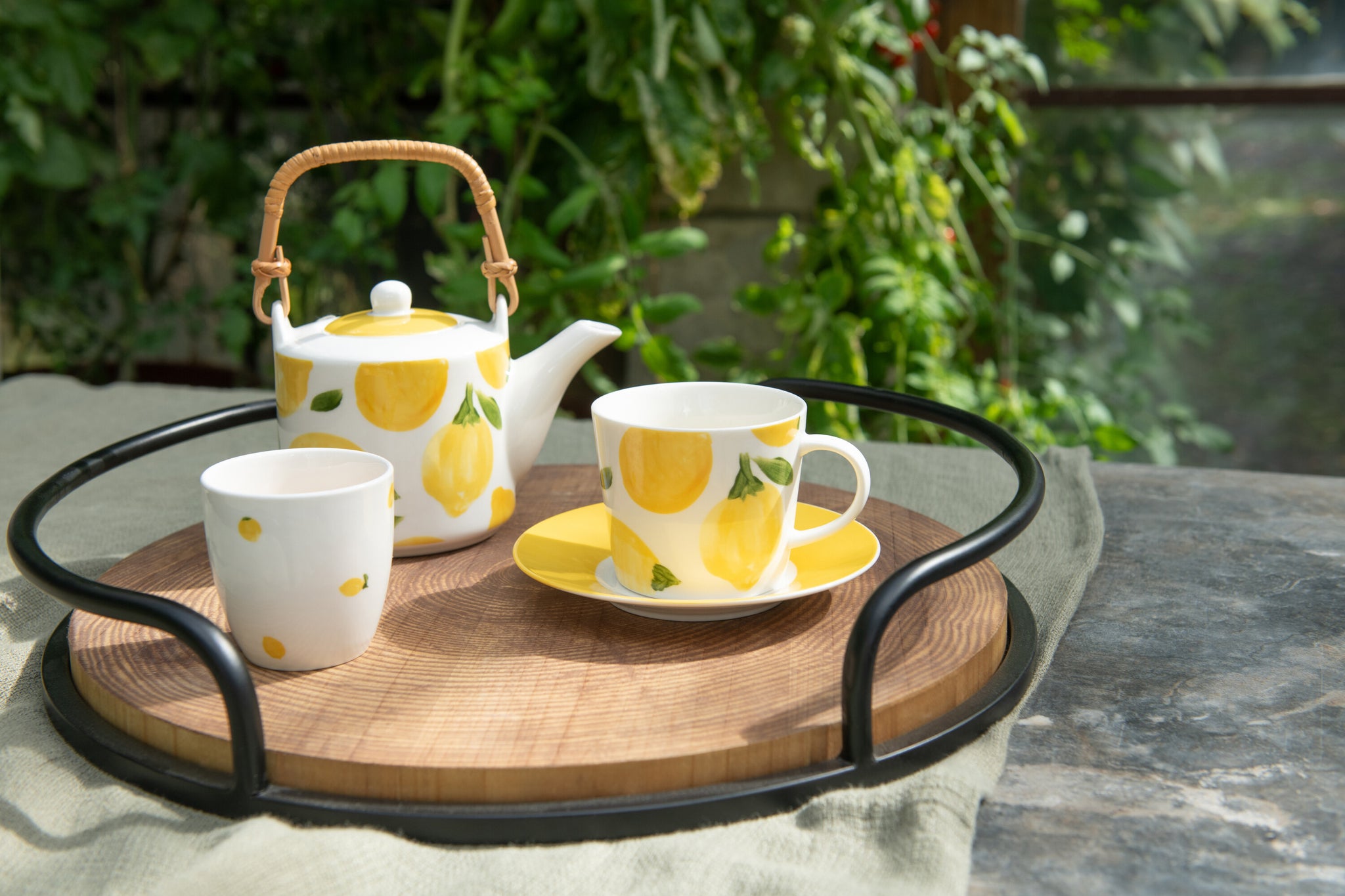 Set van 2 dienbladen rond MDF/IJzer Natuurlijk/Zwart