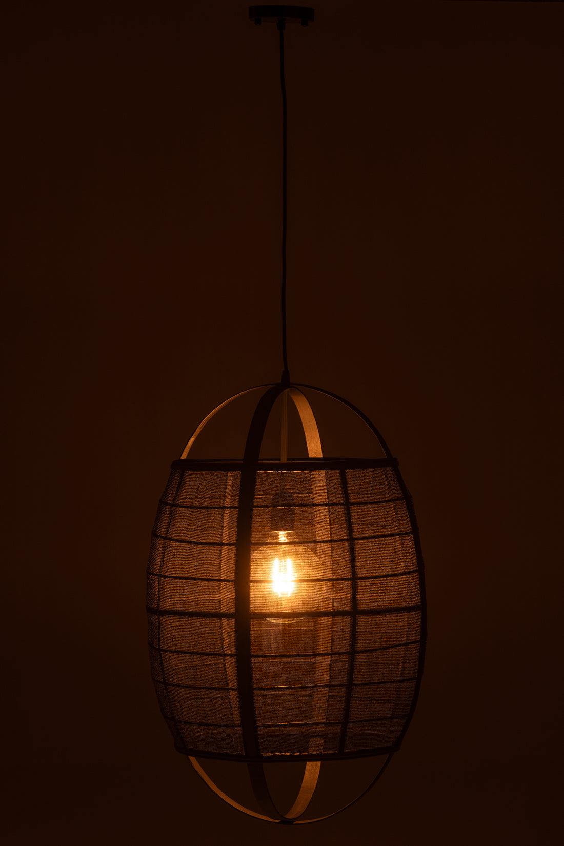 J-Line Hanglamp Ion Linnen/Bamboe Zwart Small