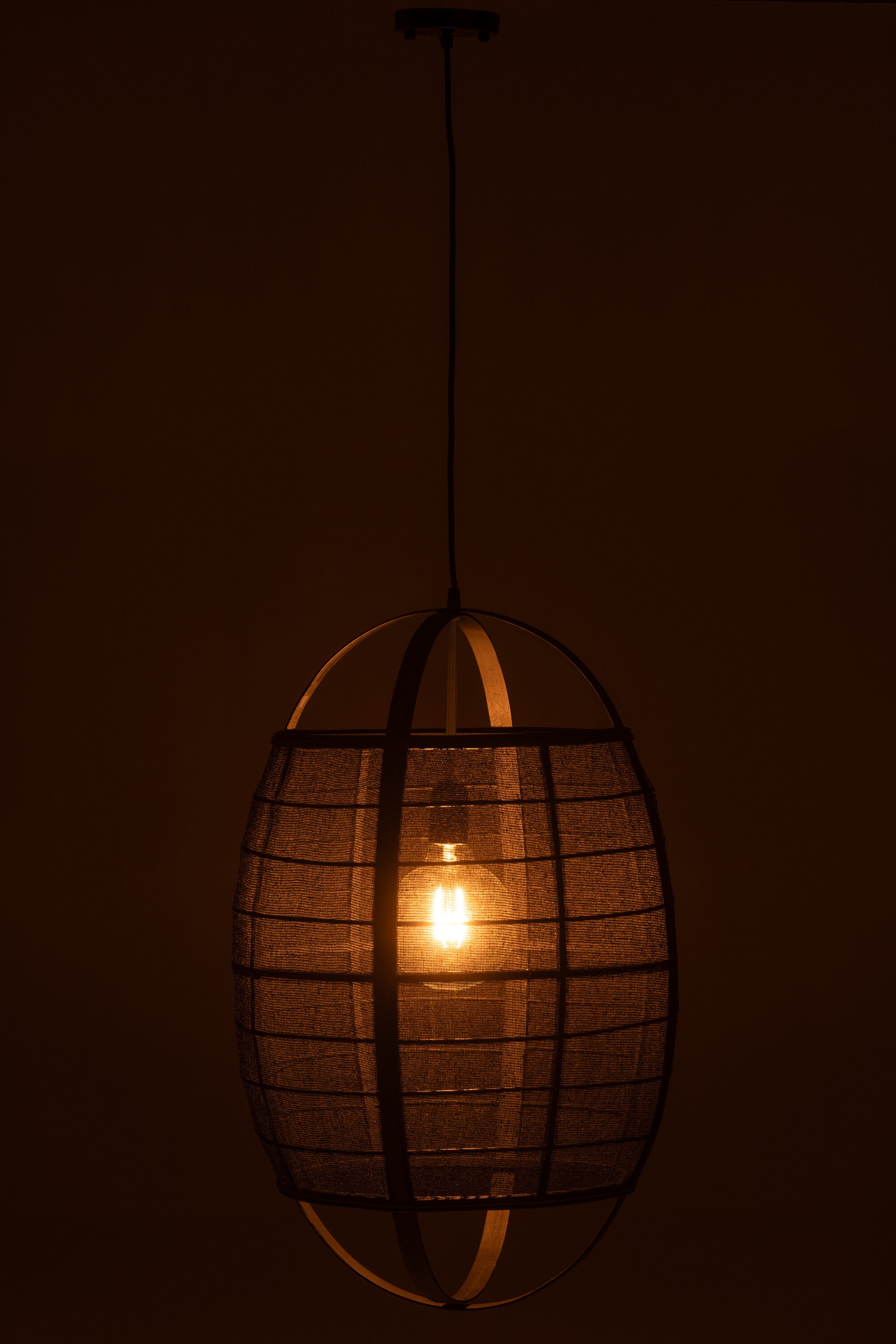 J-Line Hanglamp Ion Linnen/Bamboe Zwart Large