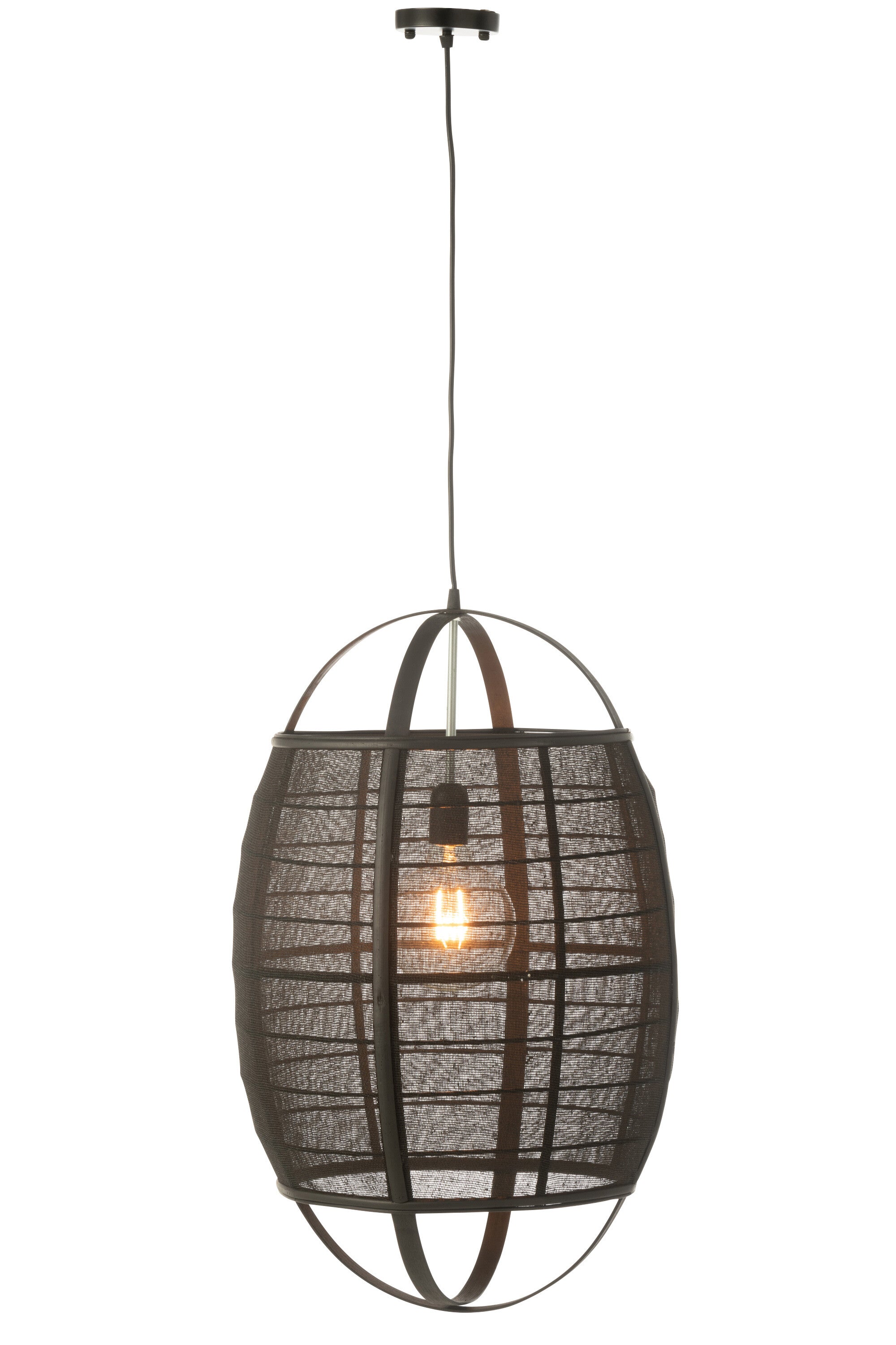 J-Line Hanglamp Ion Linnen/Bamboe Zwart Large
