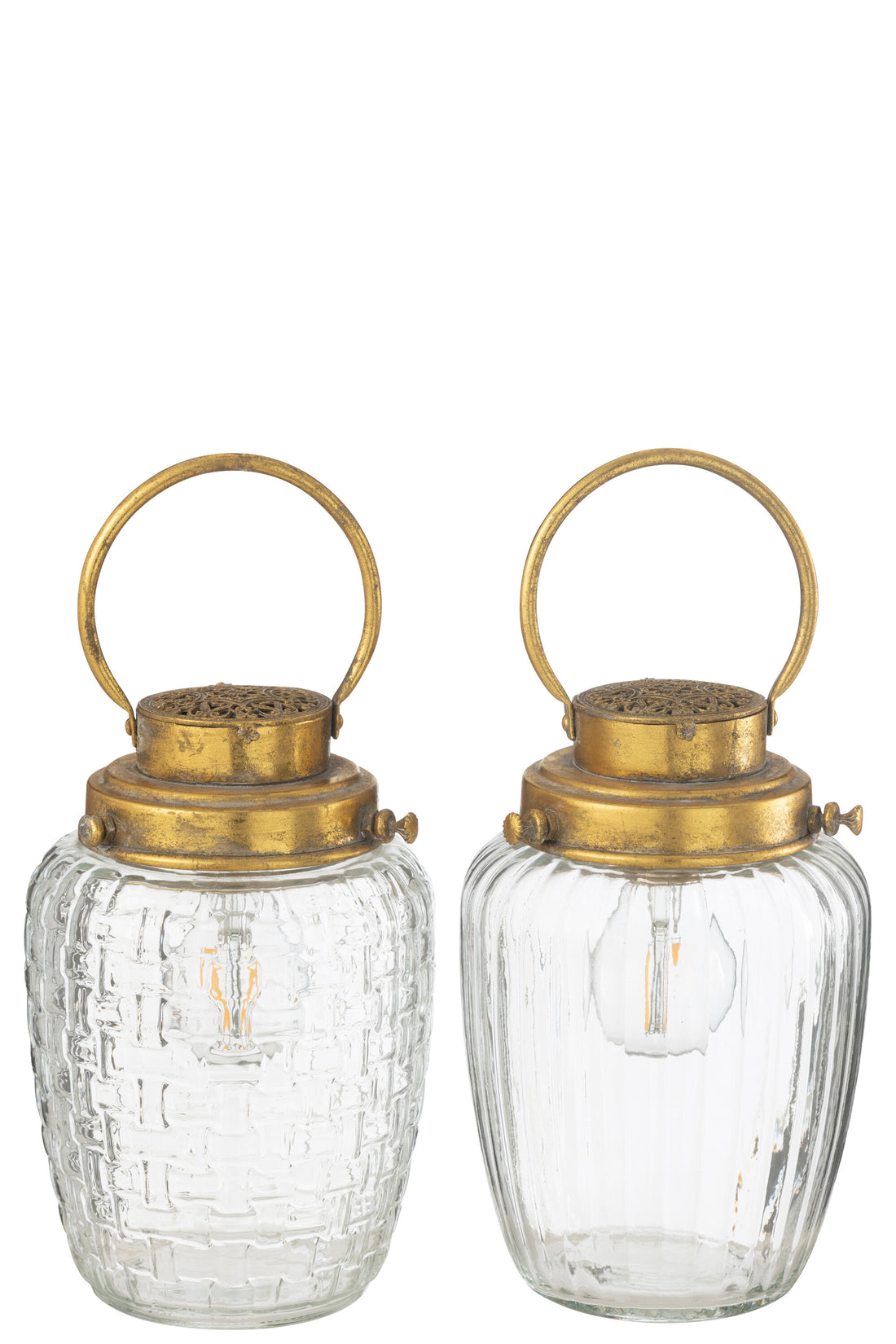 Lantaarns Led Glas/Metaal Goud Assortiment Van 2