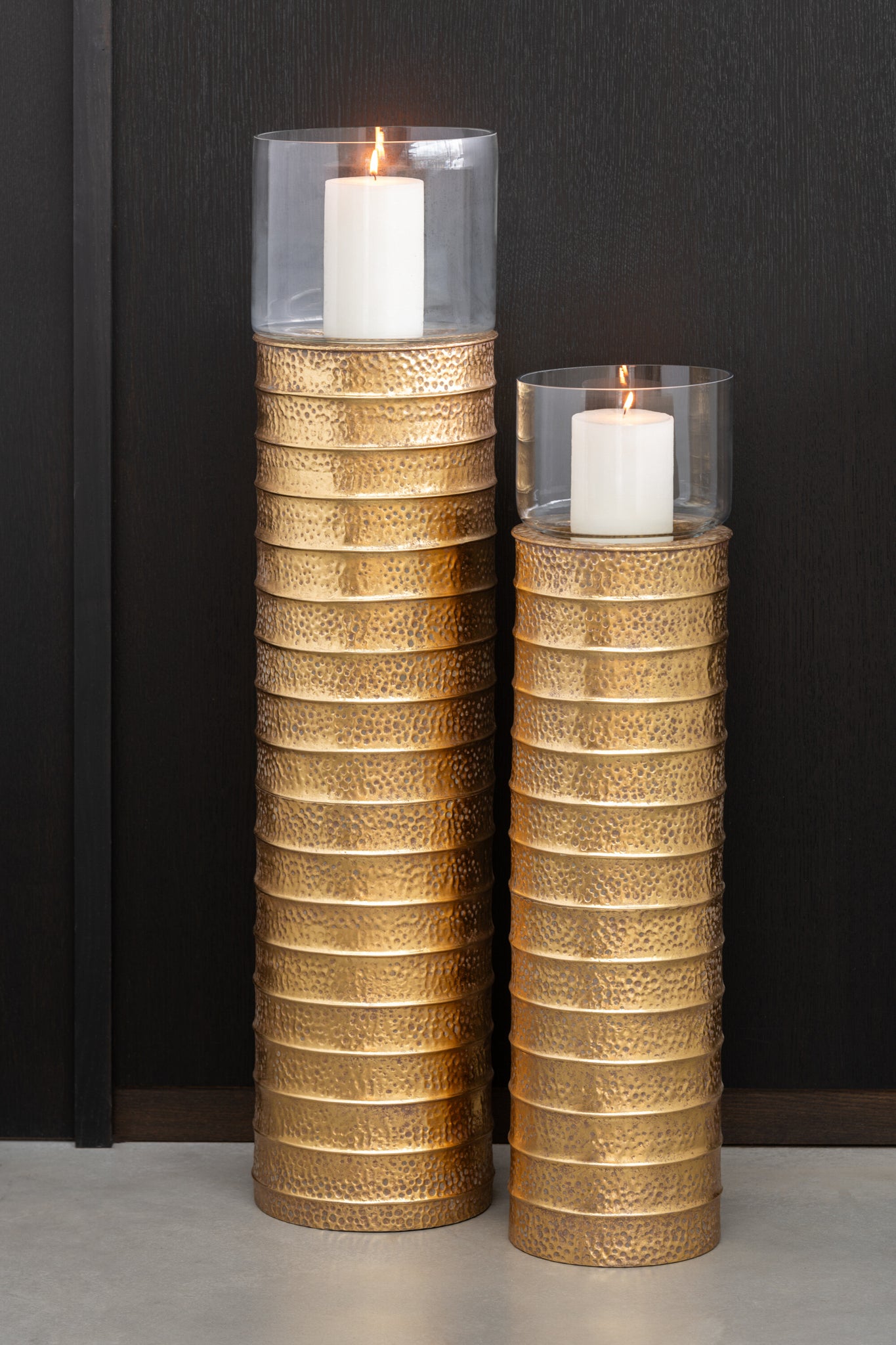 Kaarsenhouder Pilaar Metaal/Glas Goud Groot