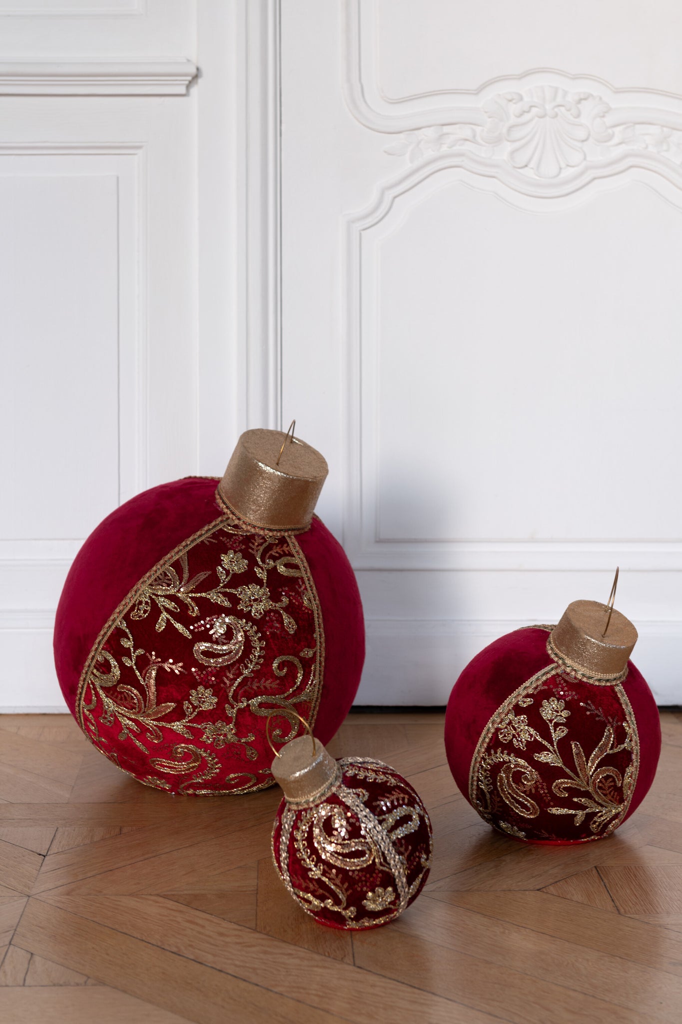 Kerstbal Decoratie Patronen Polyfoam/Textiel Rood/Goud Klein