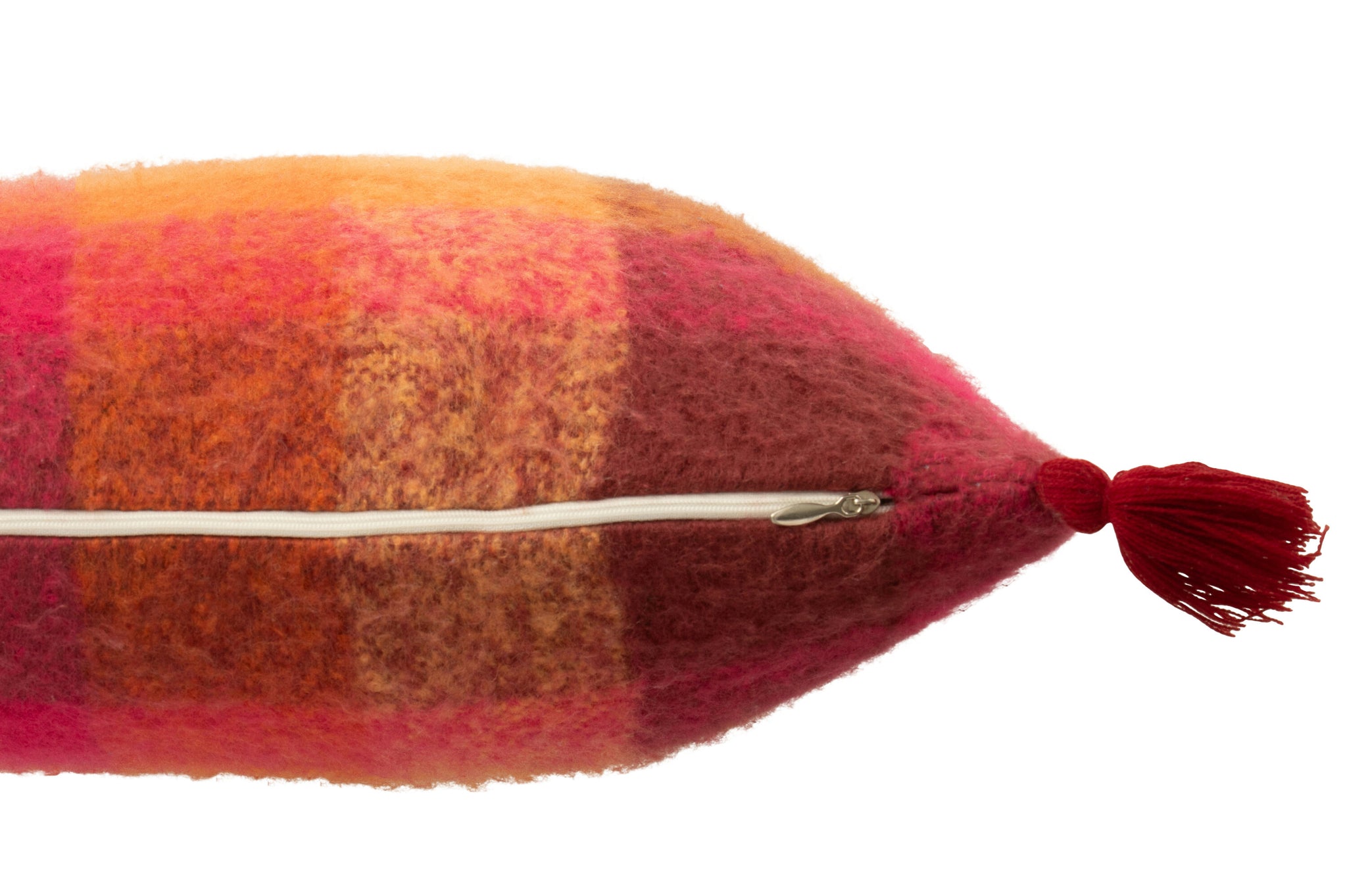 J-Line Kussen Ruitjes+Kwastjes Acryl Oranje/Bordeaux