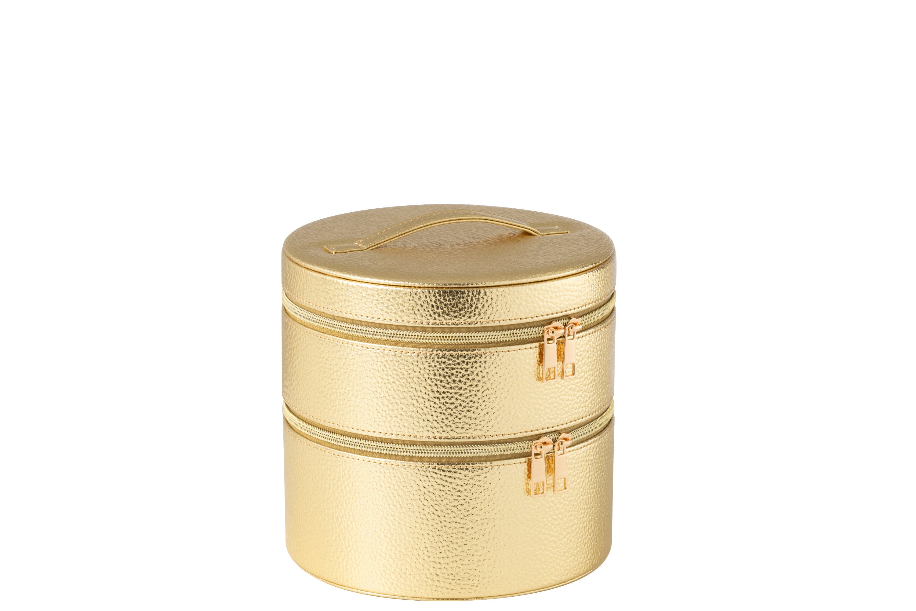 Cosmetische Doos Rond + Spiegel Kunstleer Goud