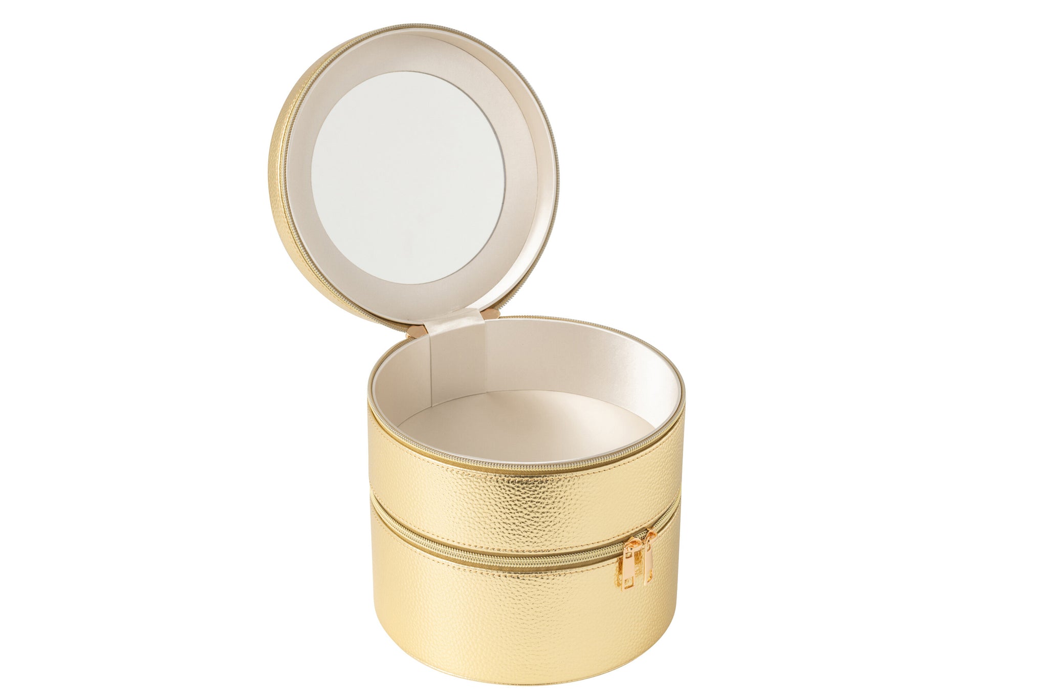 Cosmetische Doos Rond + Spiegel Kunstleer Goud
