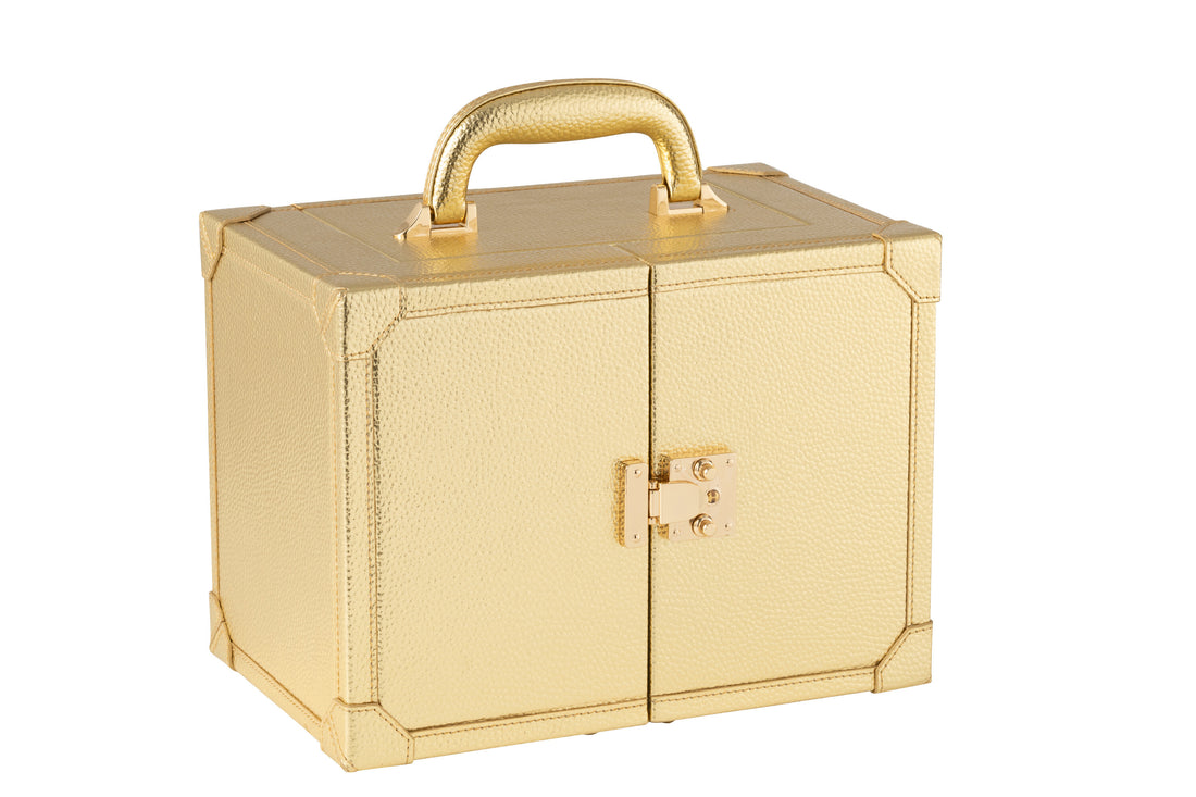 Sieradendoos Met Handvat Kunstleer Goud