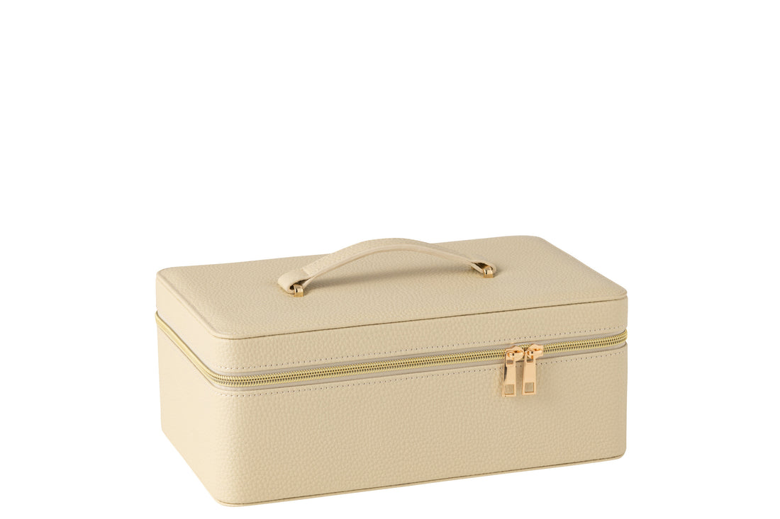 Cosmetische Doos Rechthoek+Spiegel Kunstleer Beige