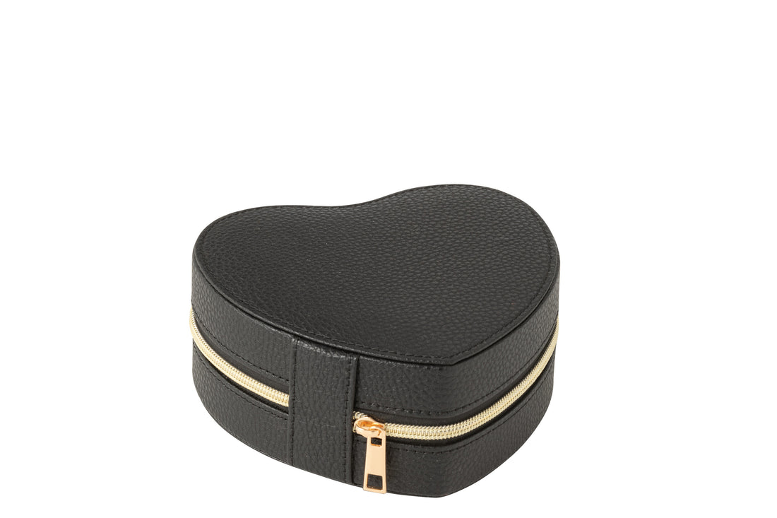 Sieradendoos Hart Kunstleer Zwart