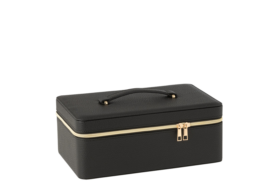Cosmetische Doos Rechthoek+Spiegel Kunstleer Zwart