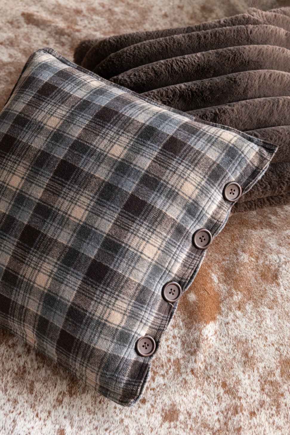 Kussen Groot Ribfluweel Polyester Chocolade